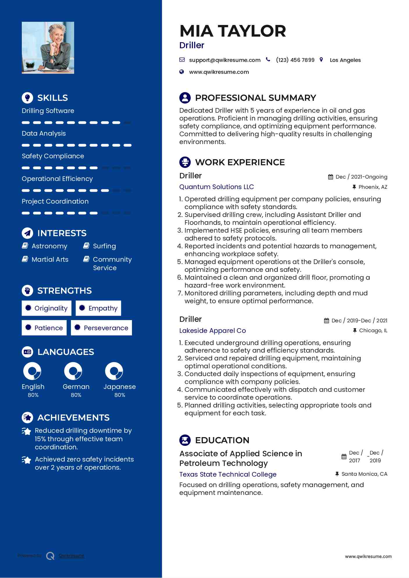 Driller Resume Format