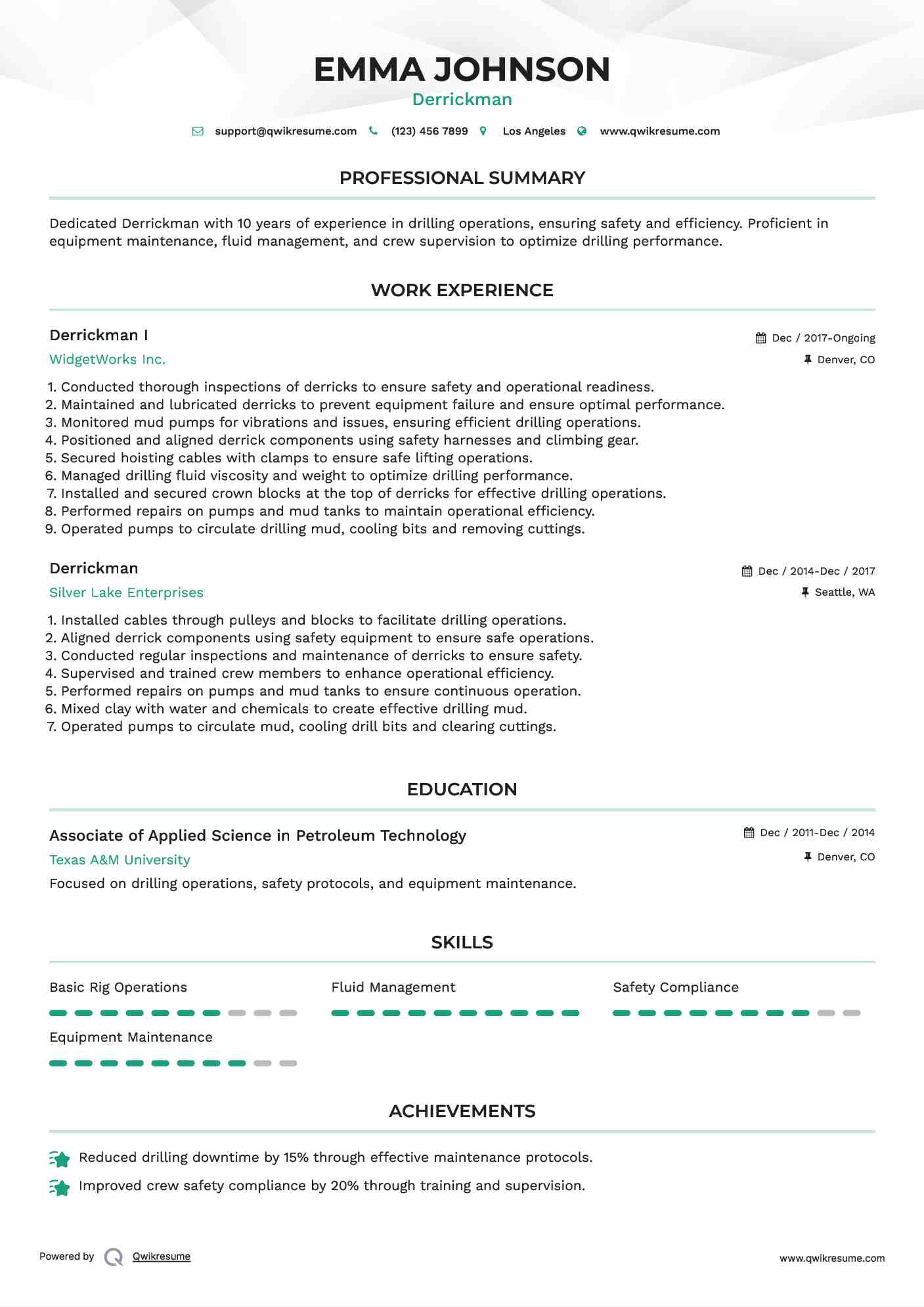 Derrickman I Resume Sample
