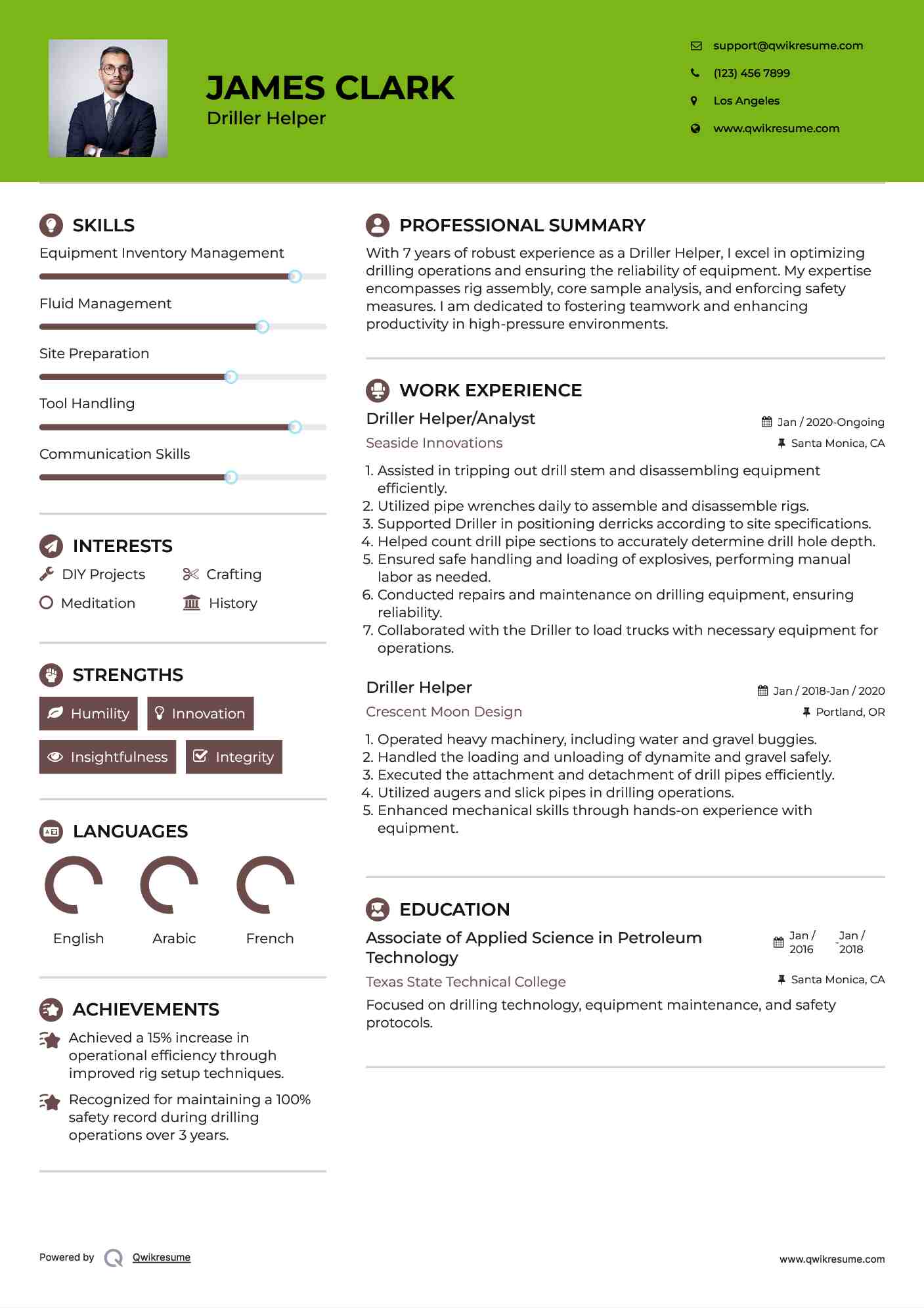 Driller Helper/Analyst Resume Model