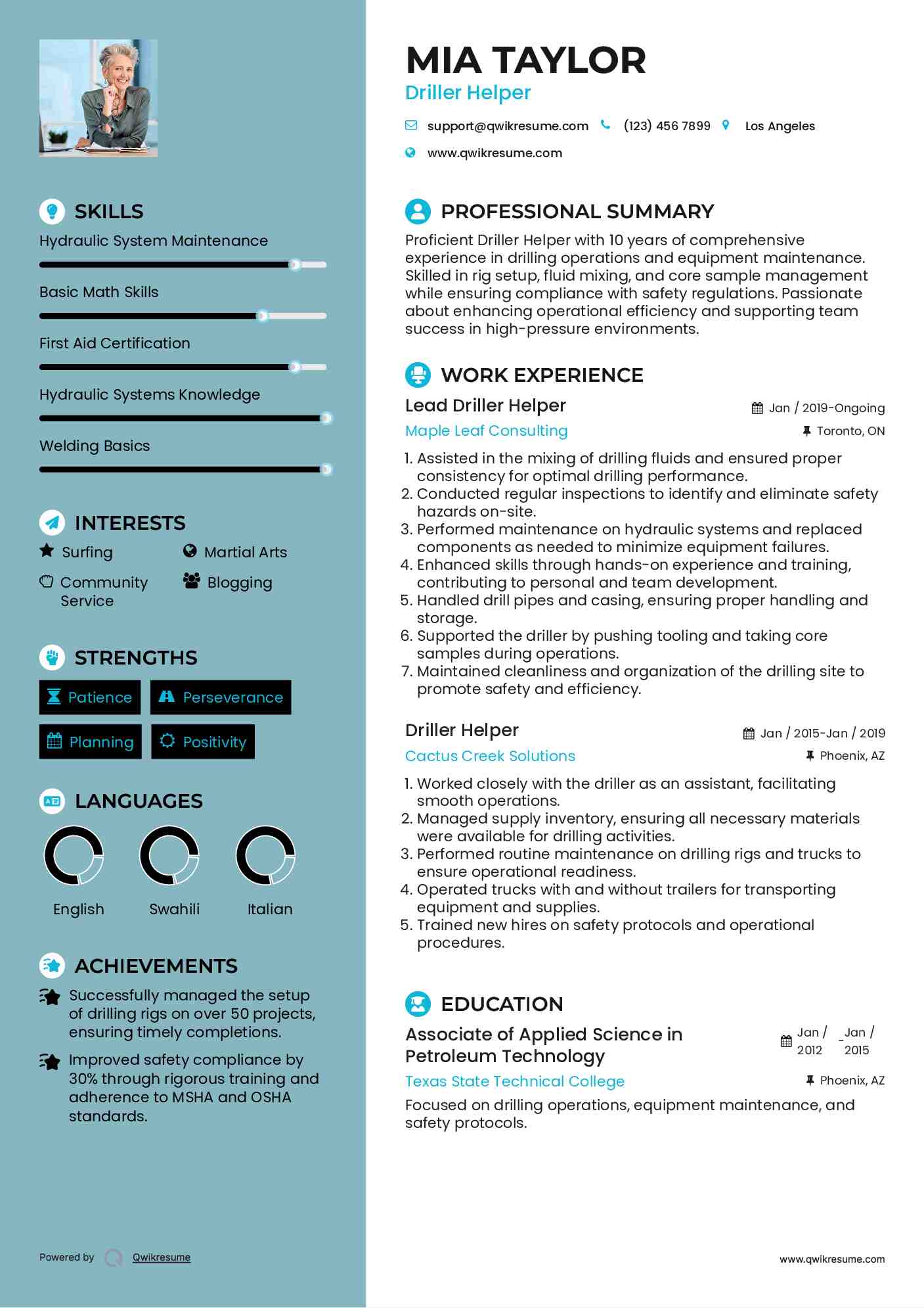 Lead Driller Helper Resume Template