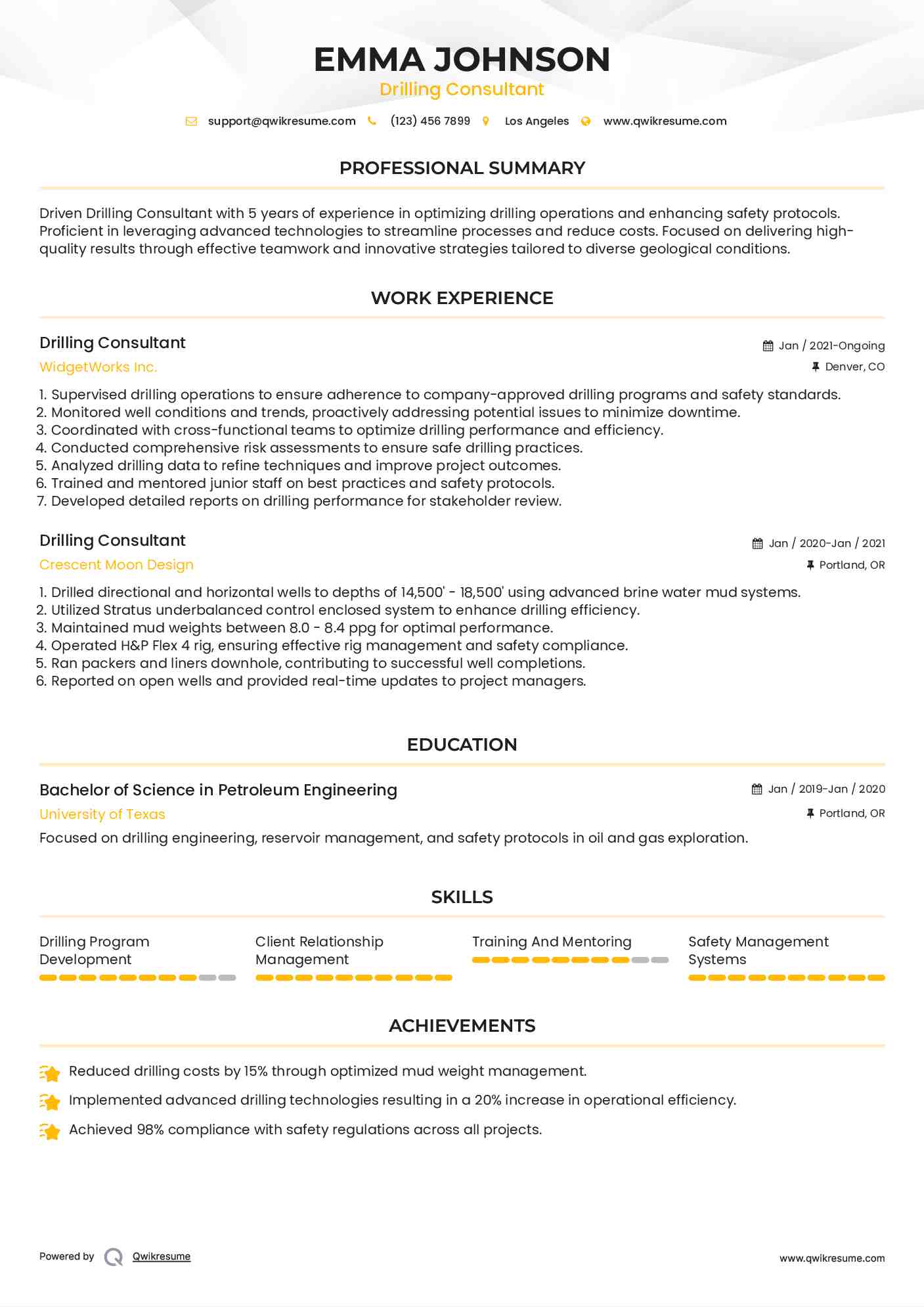 Drilling Consultant Resume Template