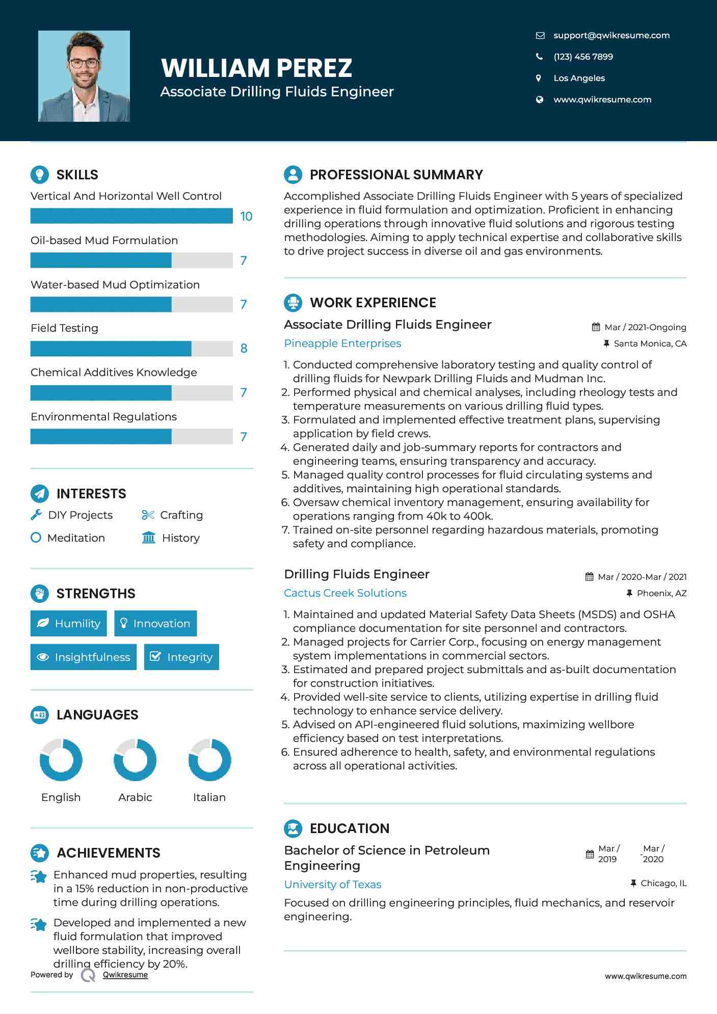 Associate Drilling Fluids Engineer Resume Example
