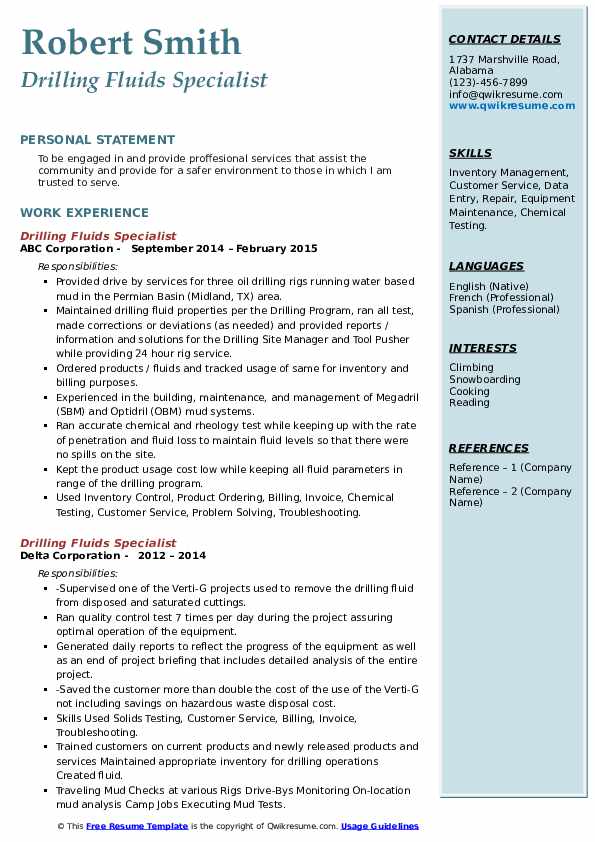 Drilling Fluids Specialist Resume Samples QwikResume