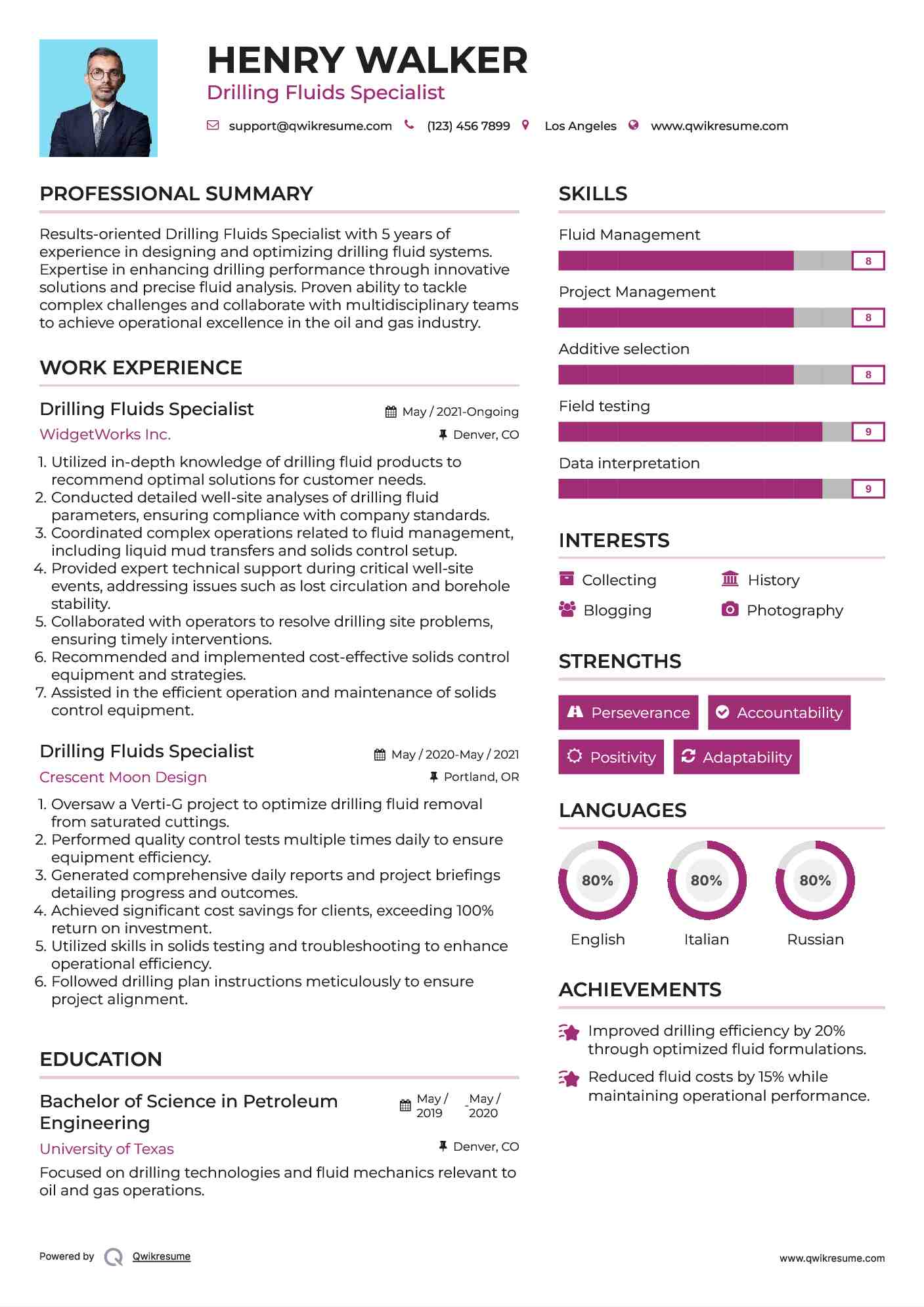 Drilling Fluids Specialist Resume Model