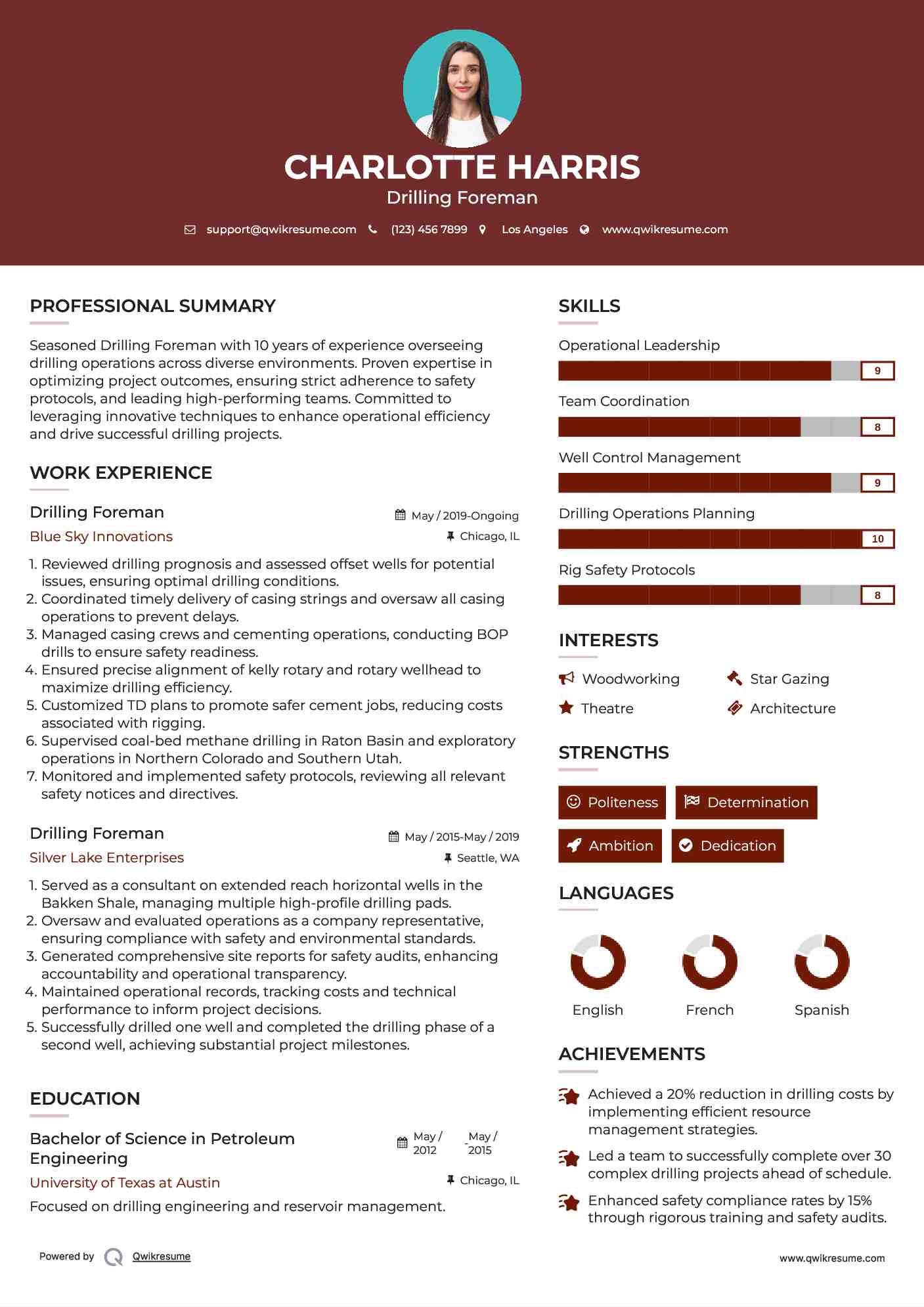 Drilling Foreman Resume Model
