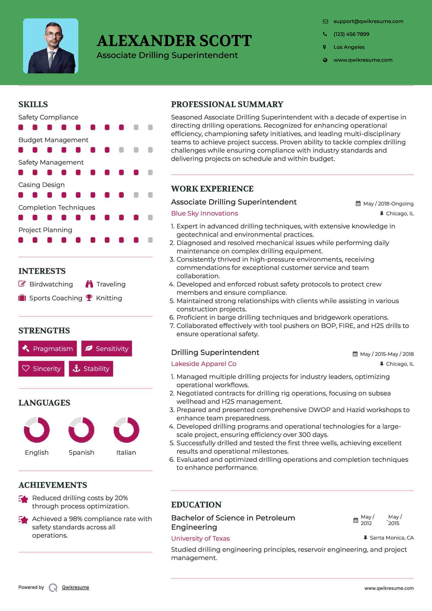 Associate Drilling Superintendent Resume Model