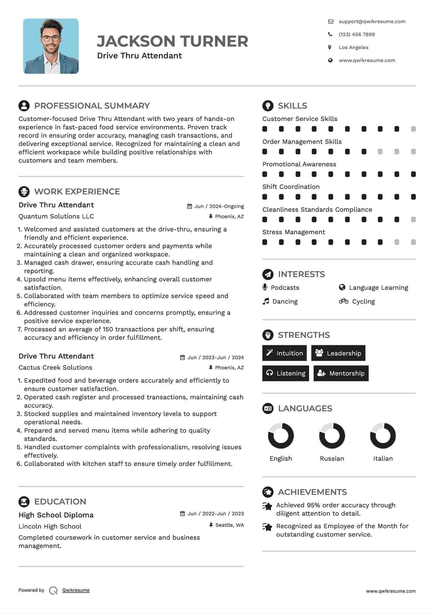 Drive Thru Attendant Resume Samples QwikResume