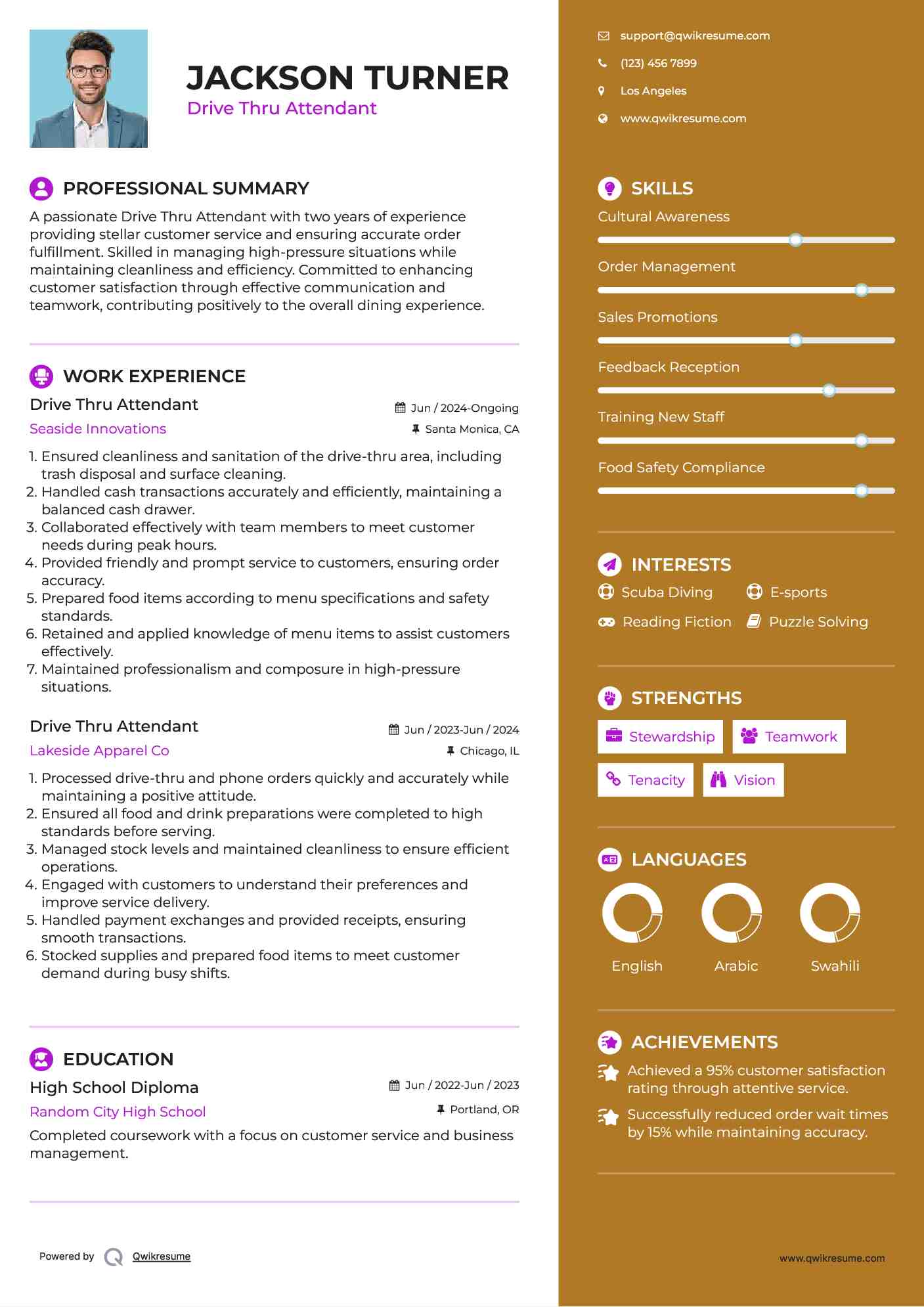 Drive Thru Attendant Resume Samples QwikResume