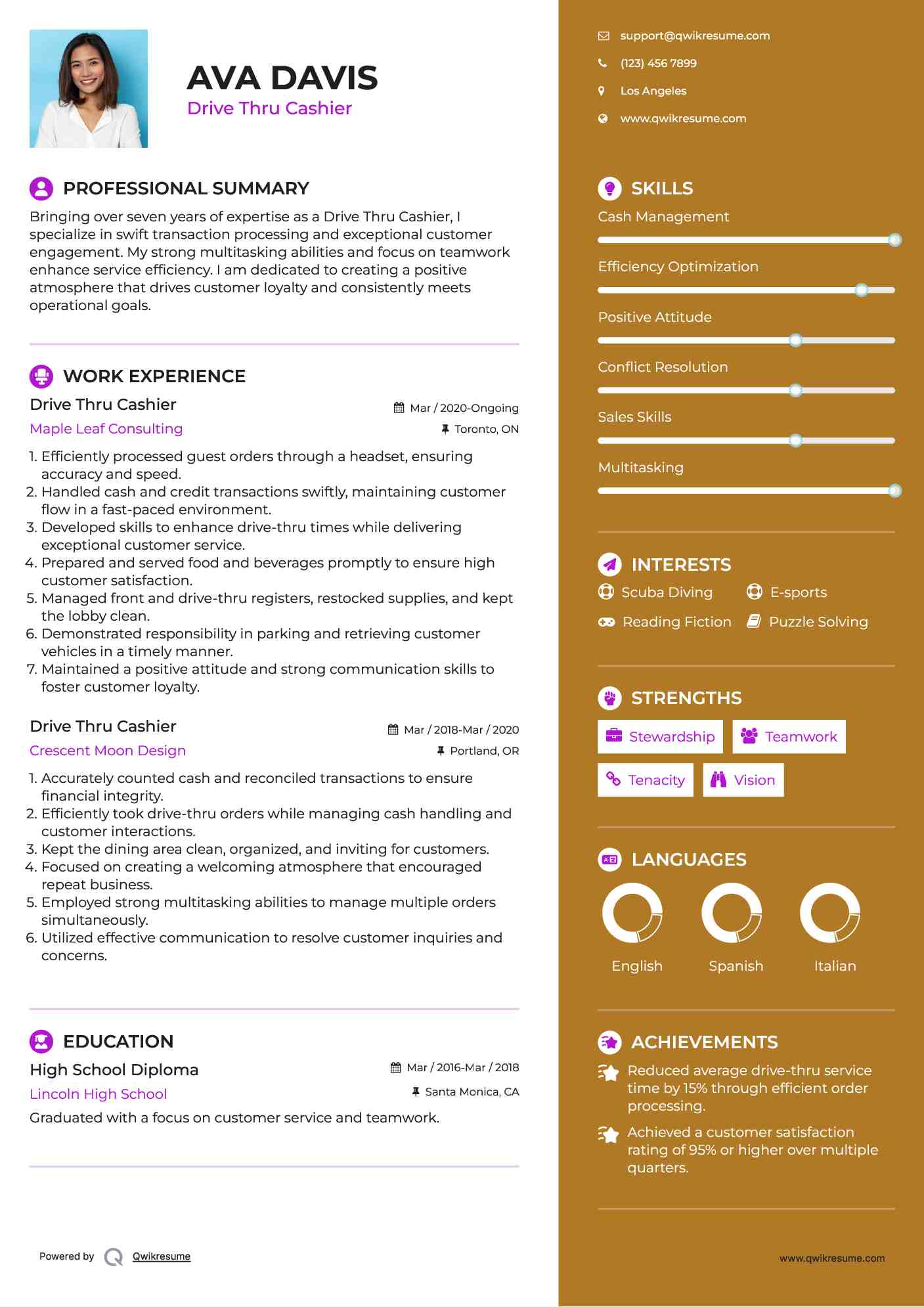 Drive Thru Cashier Resume Sample