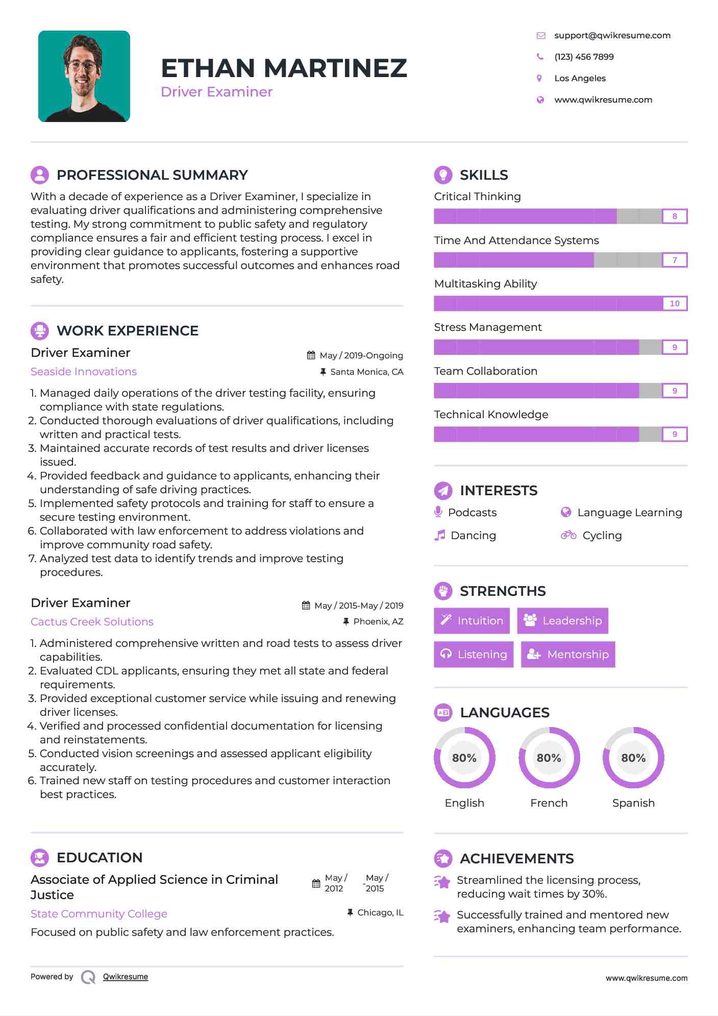 Driver Examiner Resume Template