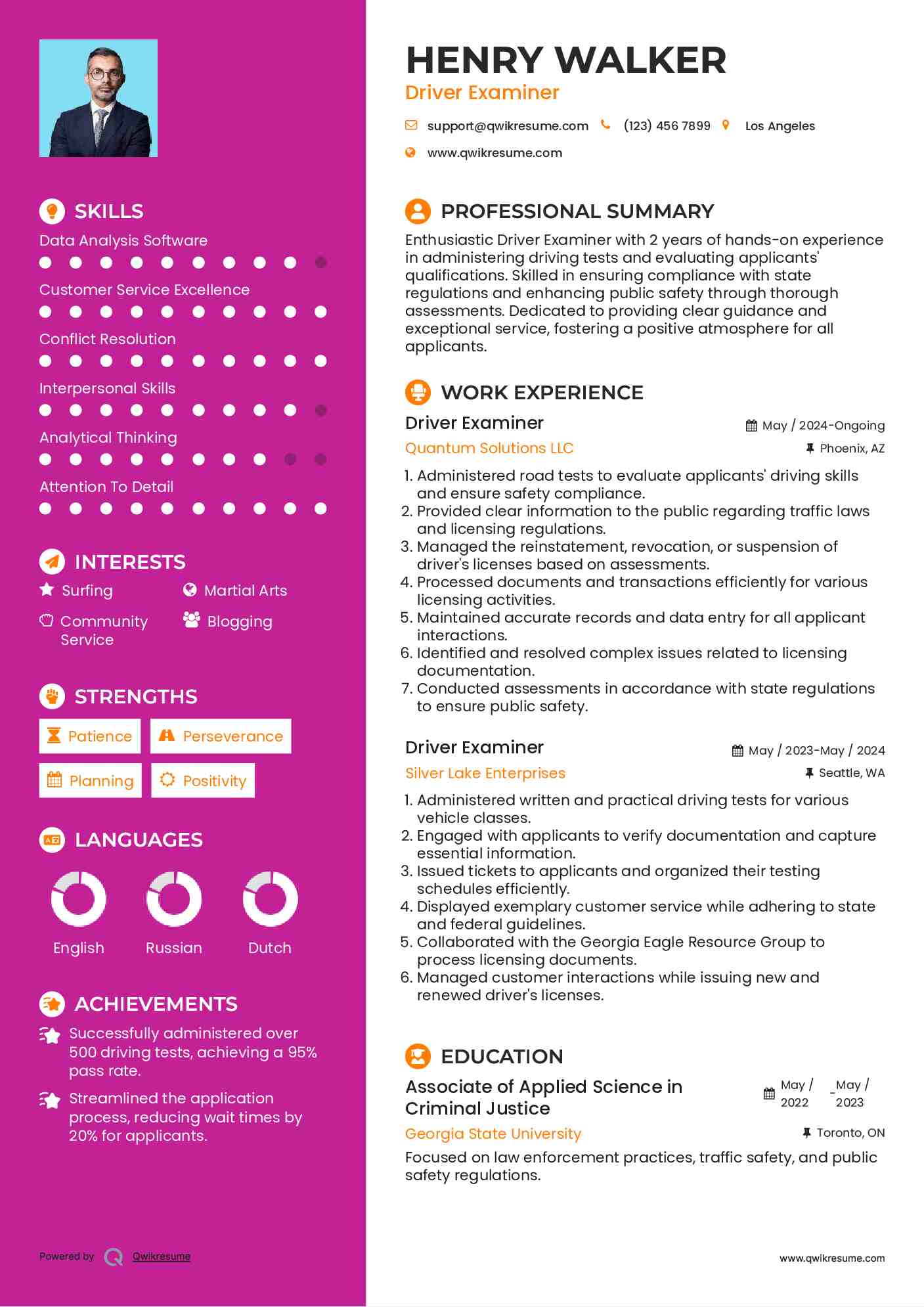 Driver Examiner Resume Template
