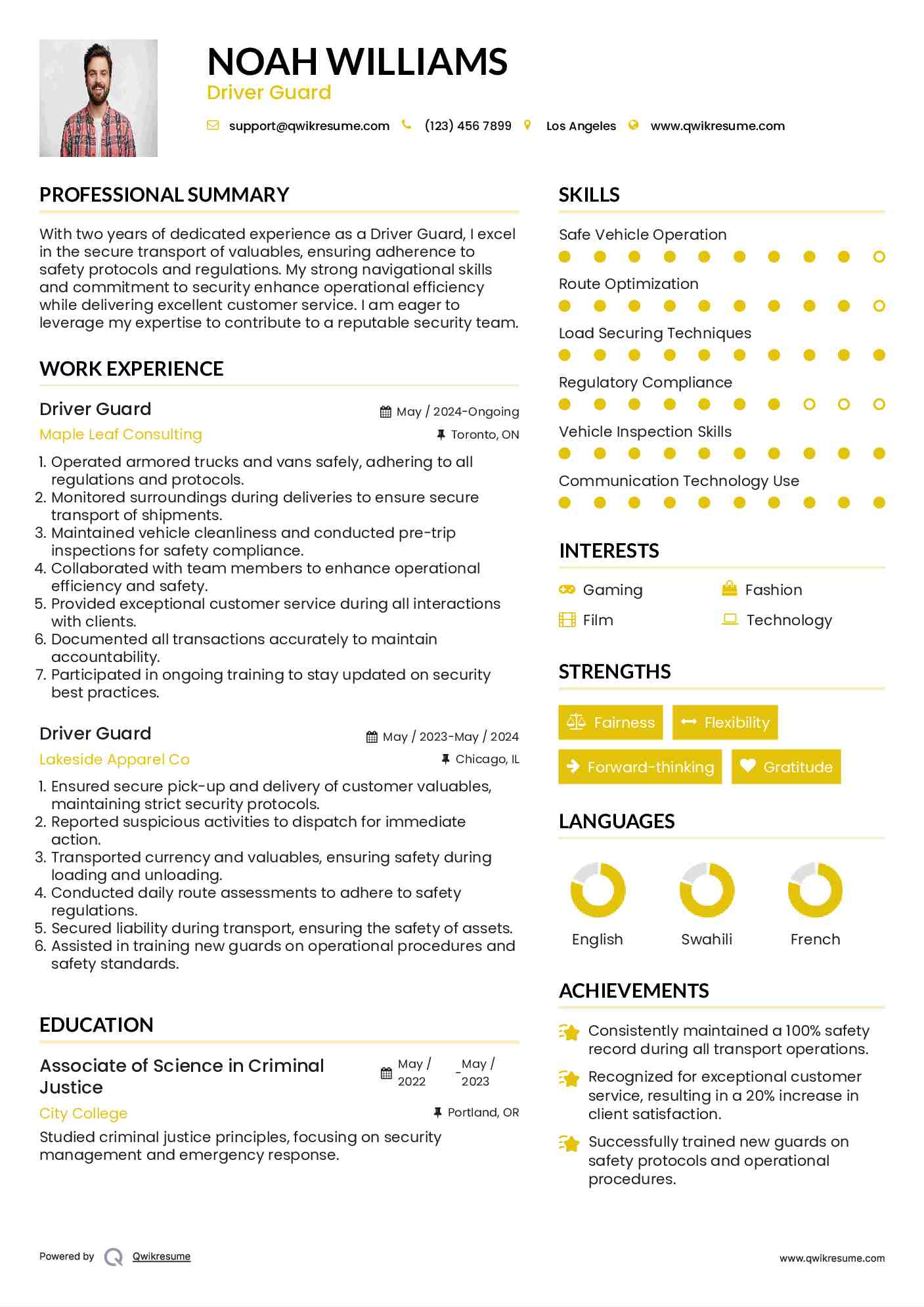 Driver Guard Resume Example