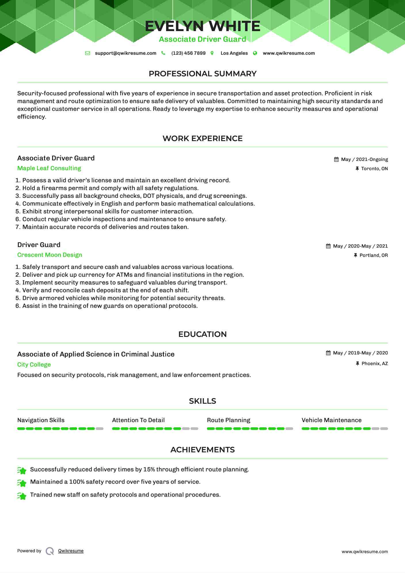 Associate Driver Guard
 Resume Template