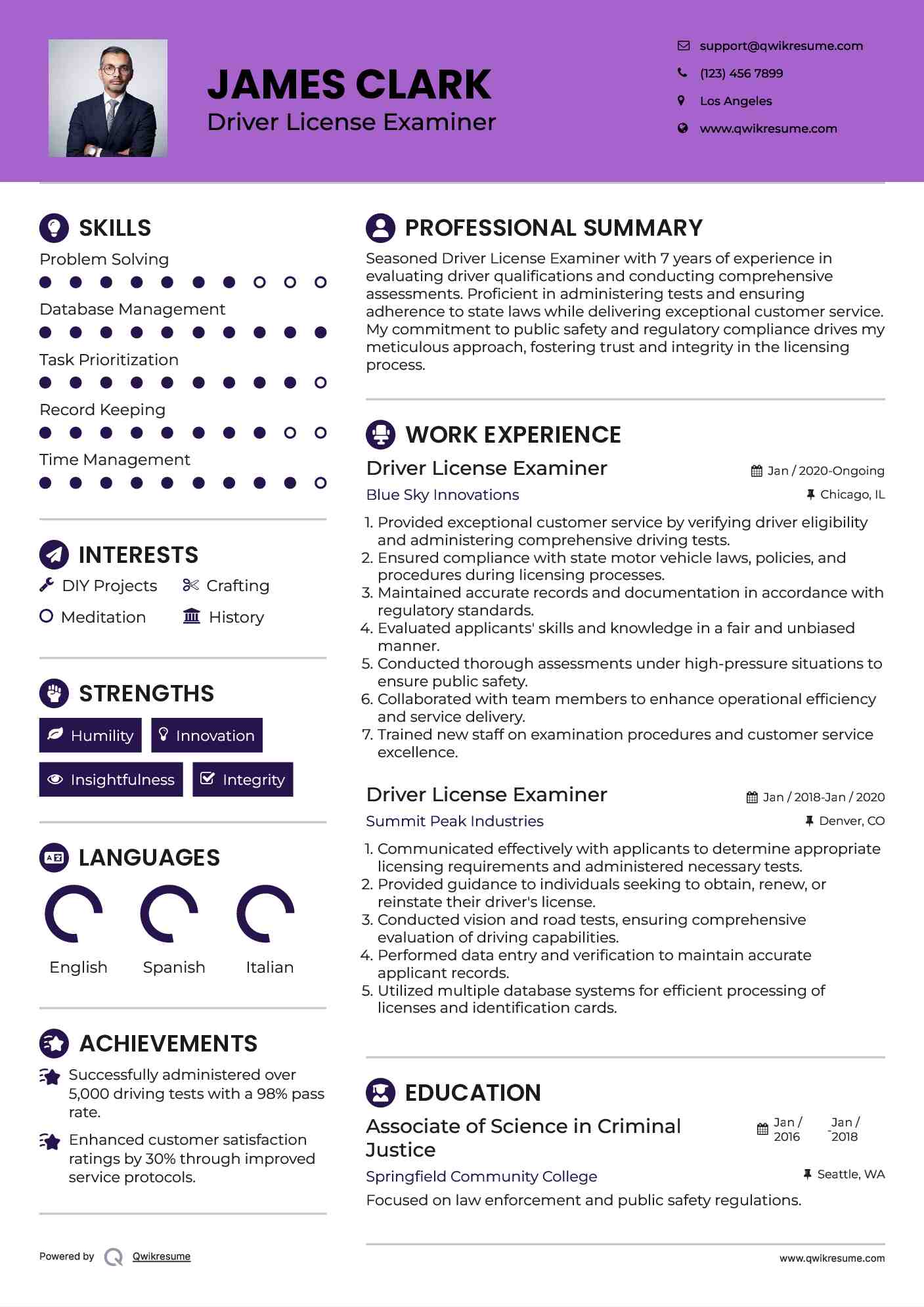 Driver License Examiner Resume Model