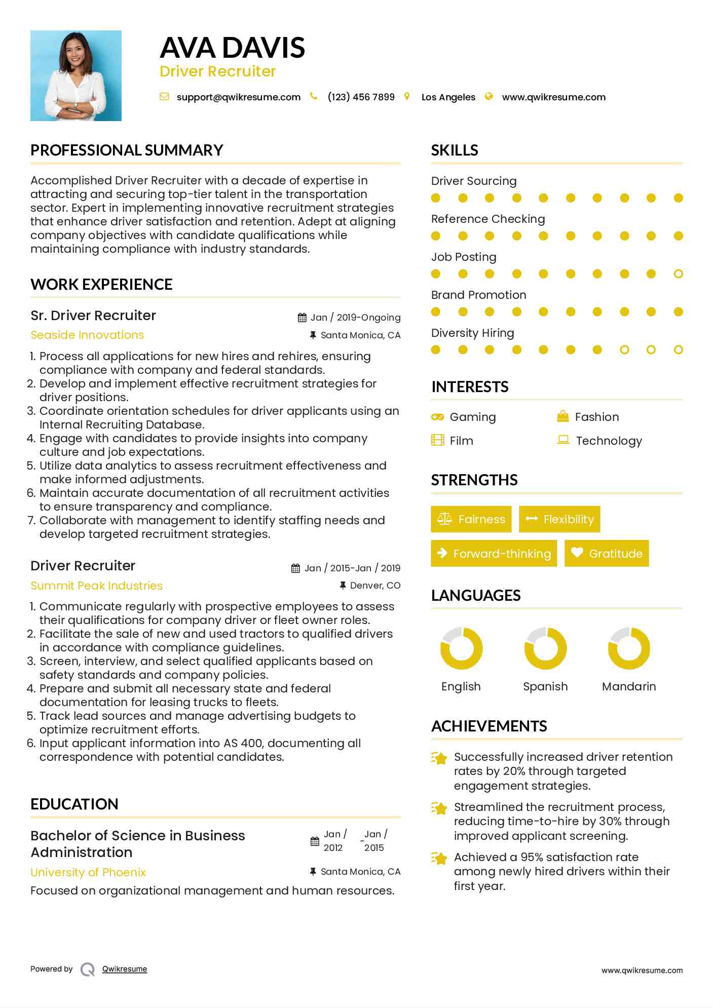 Sr. Driver Recruiter Resume Template