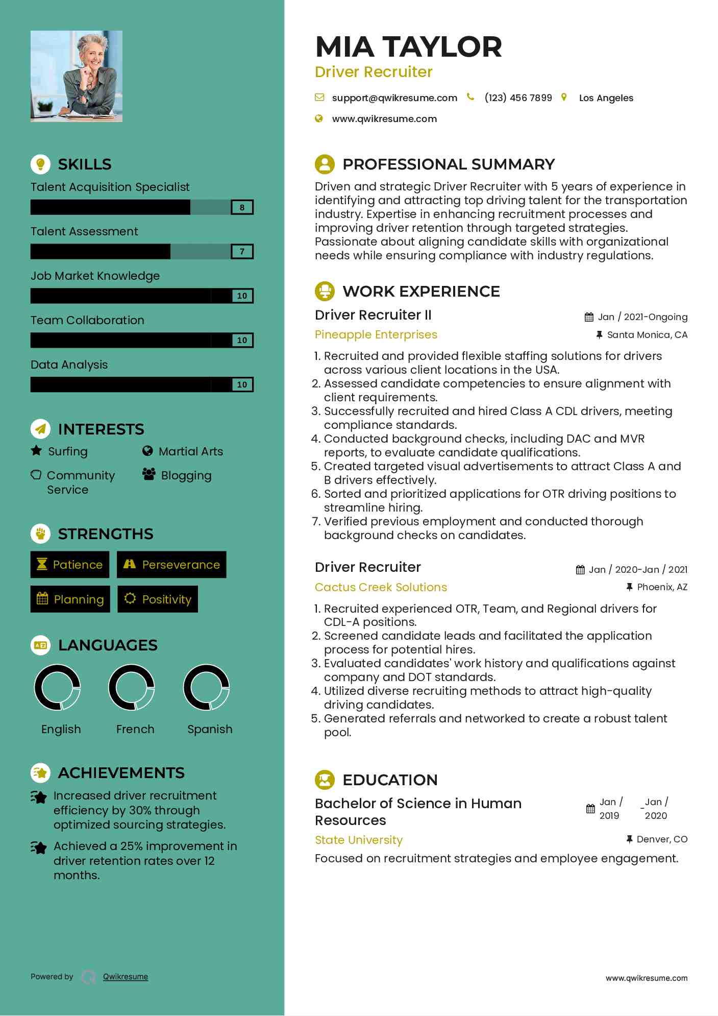 Driver Recruiter II Resume Example