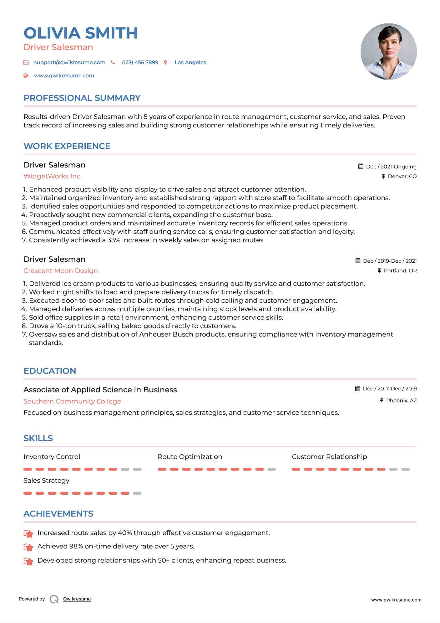 Driver Salesman Resume Template