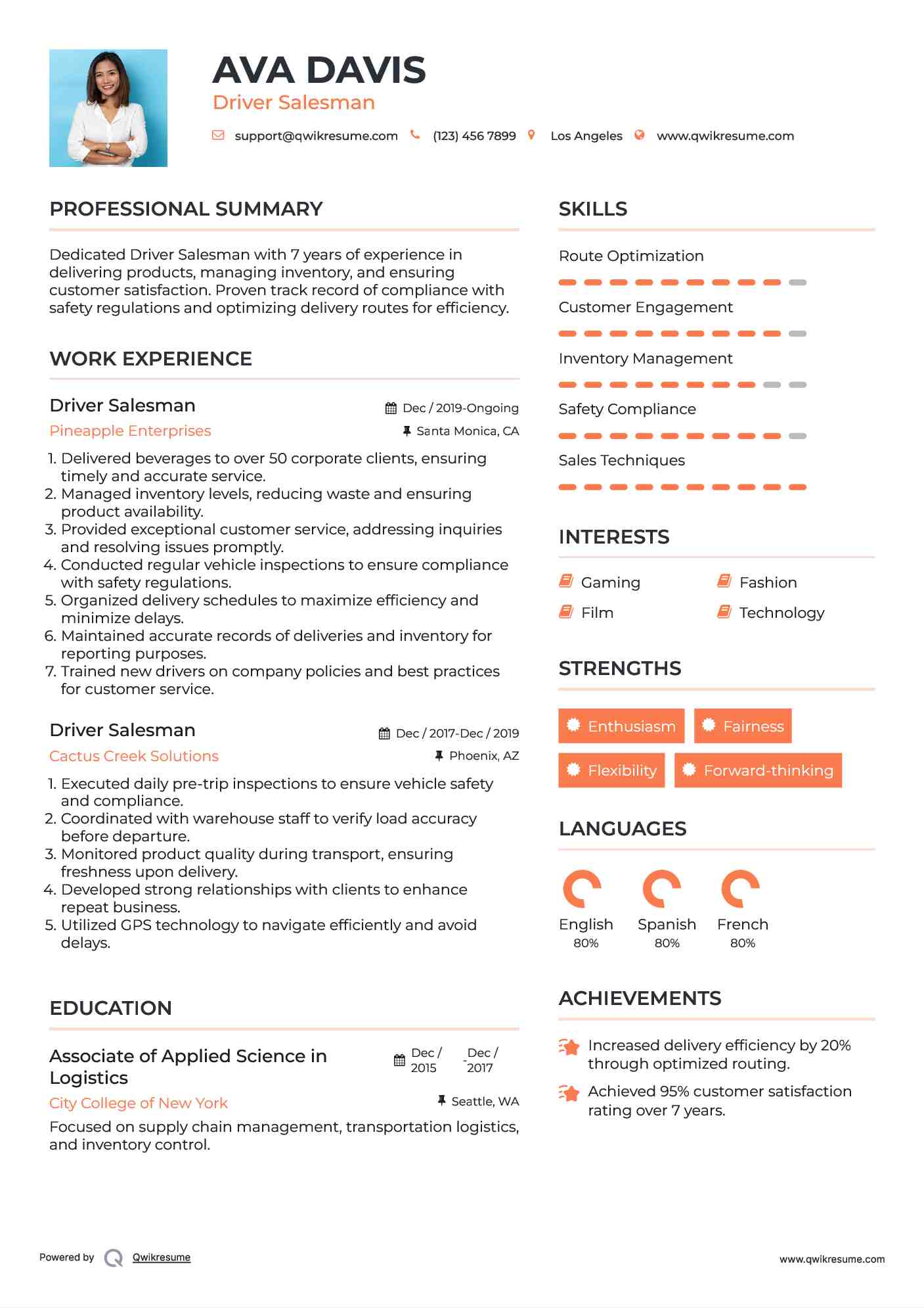Driver Salesman Resume Model