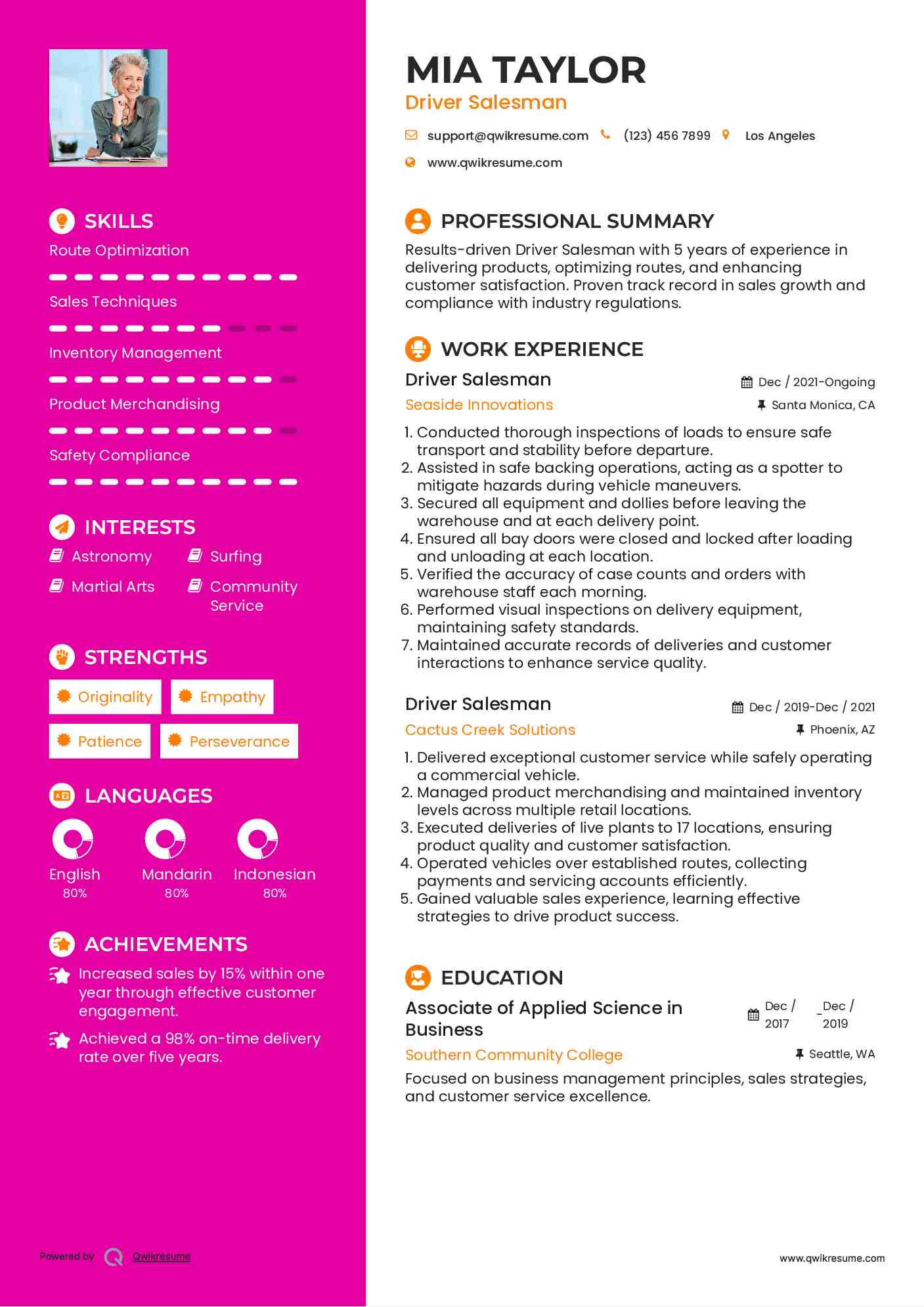 Driver Salesman Resume Format