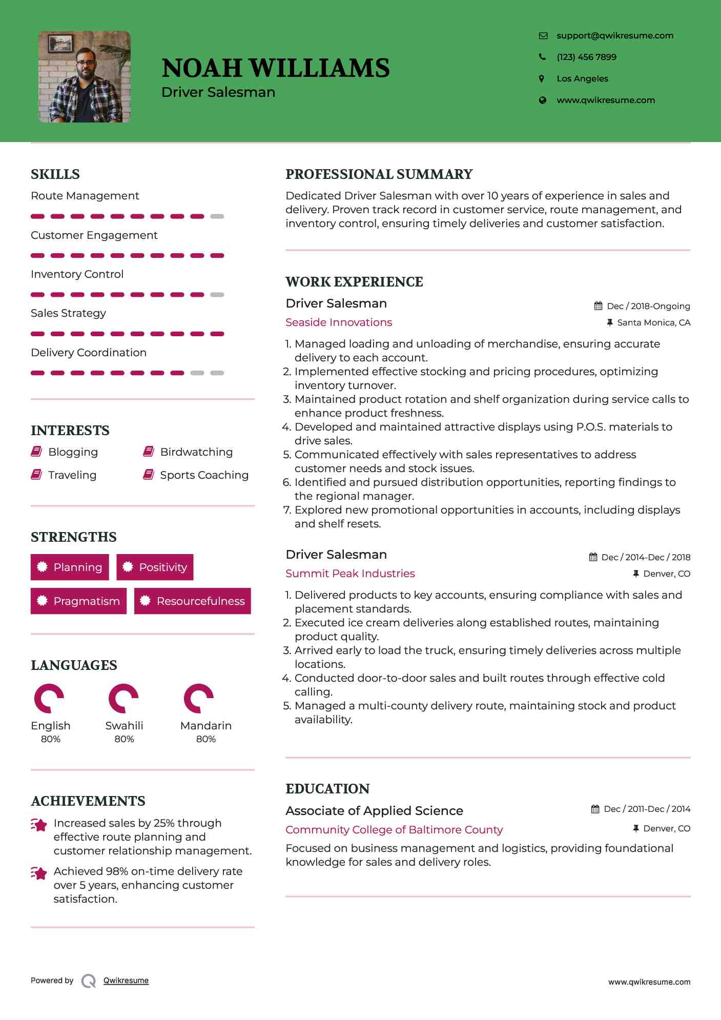 Driver Salesman Resume Sample