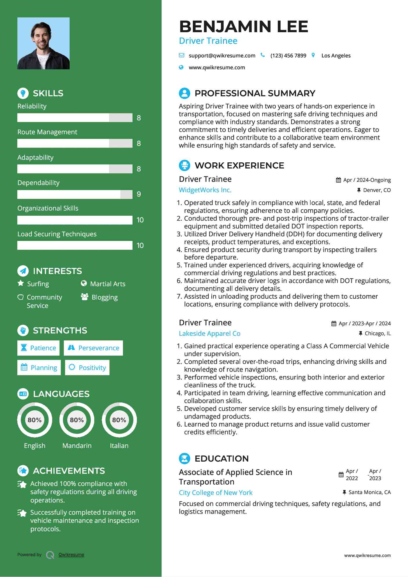Driver Trainee Resume Samples QwikResume