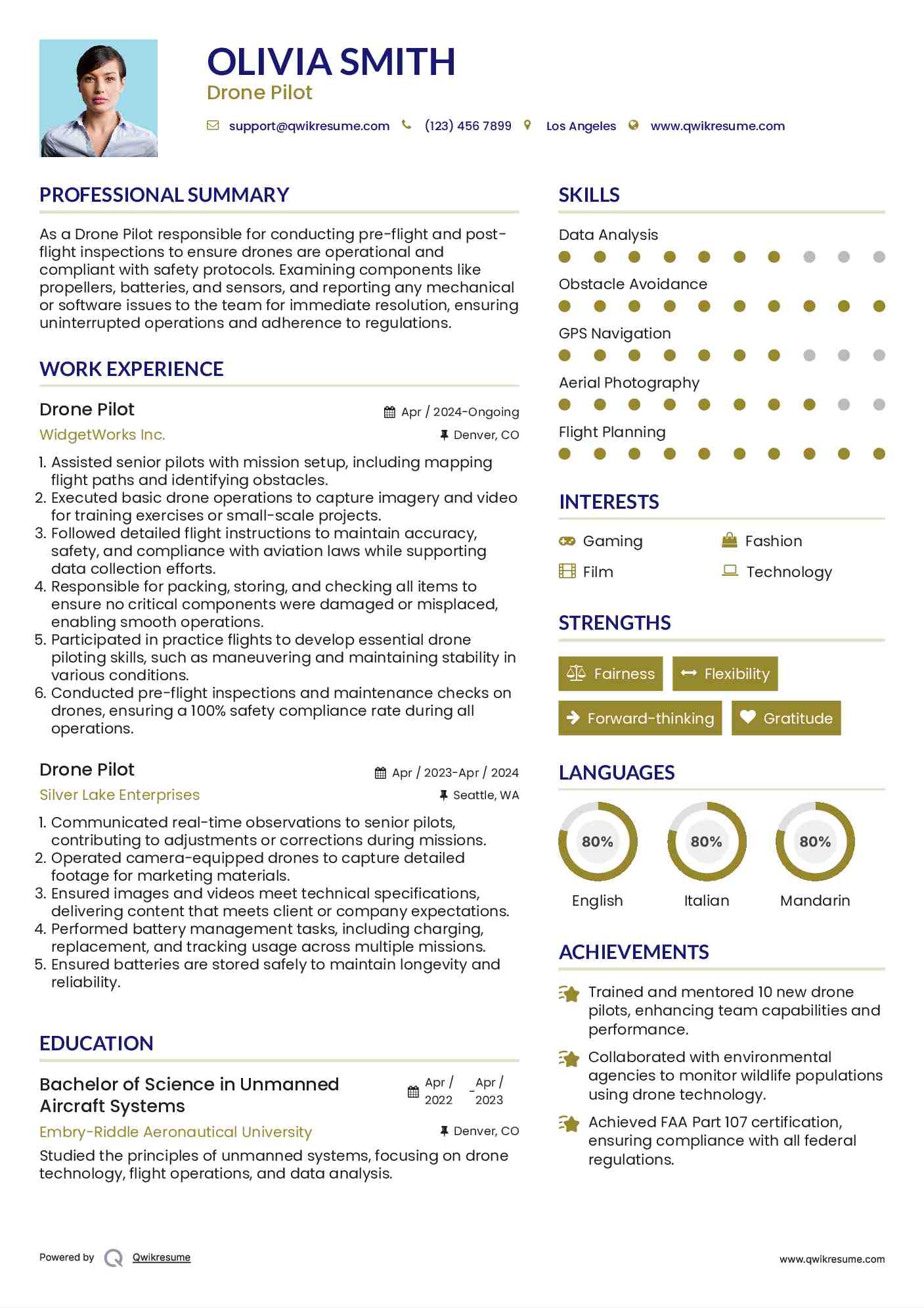 Drone Pilot Resume Sample