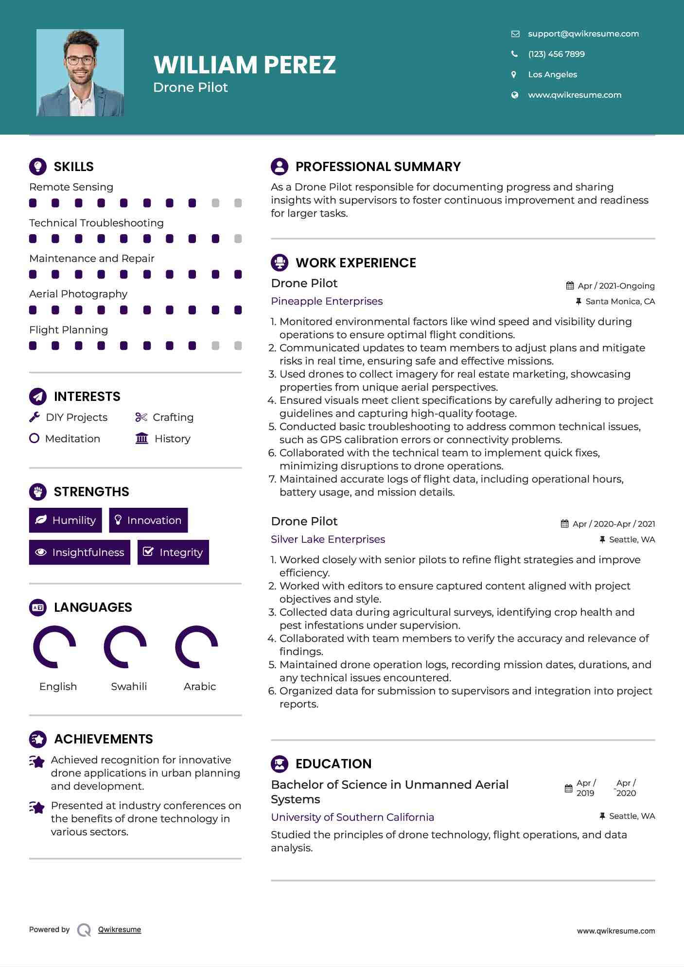 Drone Pilot Resume Example