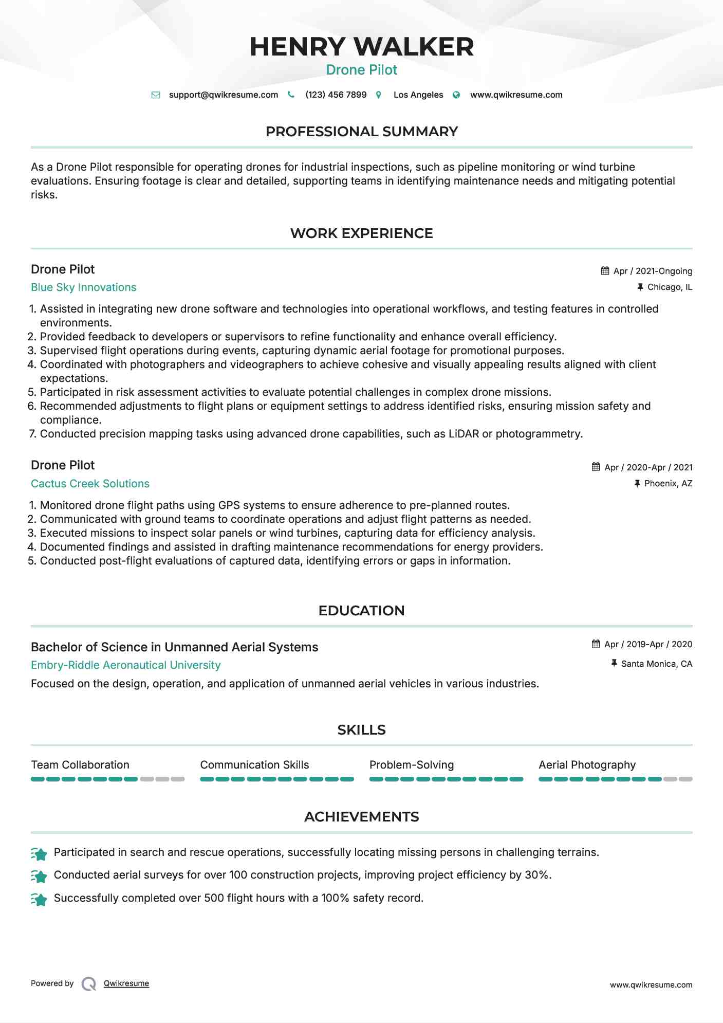 Drone Pilot Resume Template