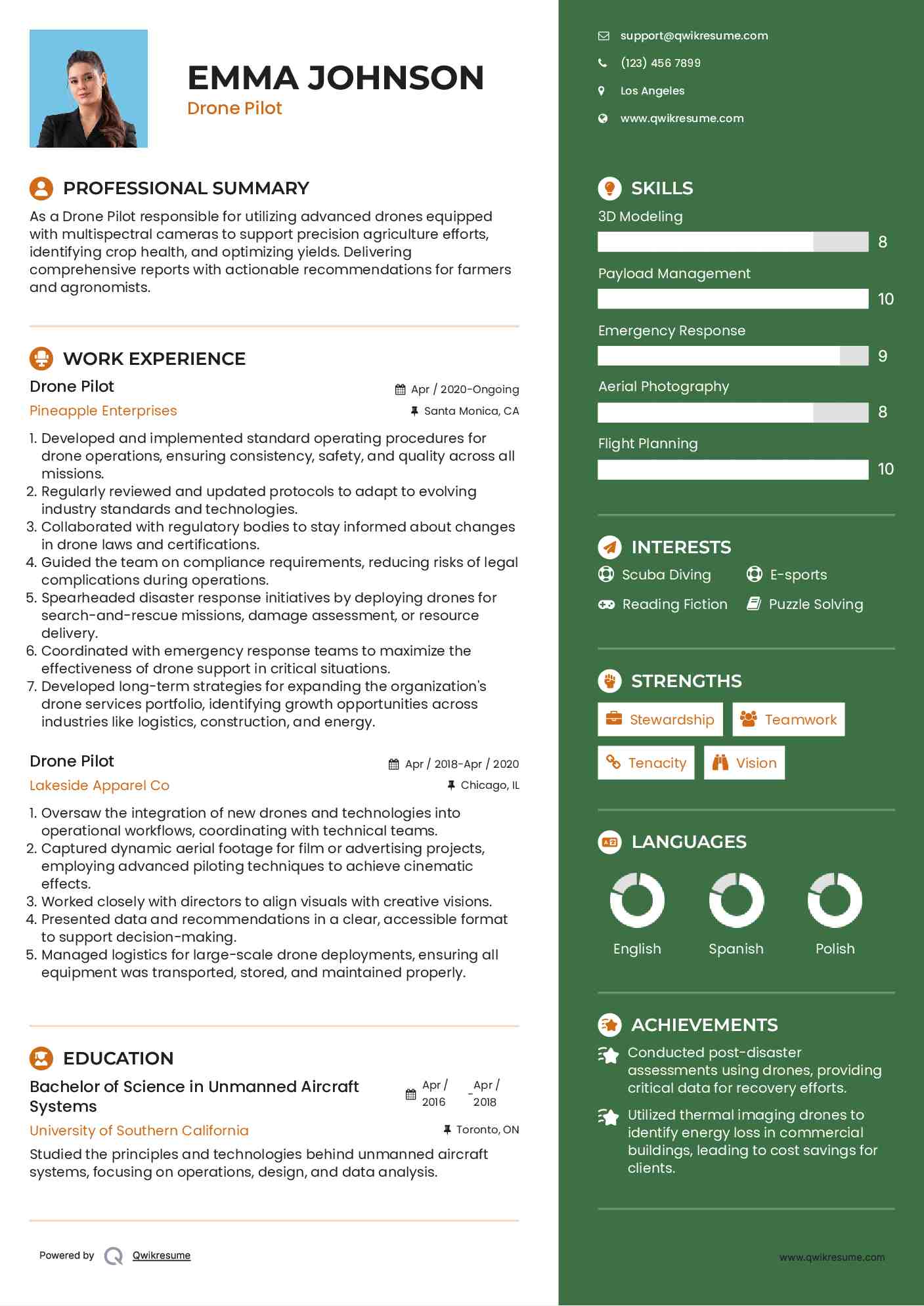 Drone Pilot Resume Example