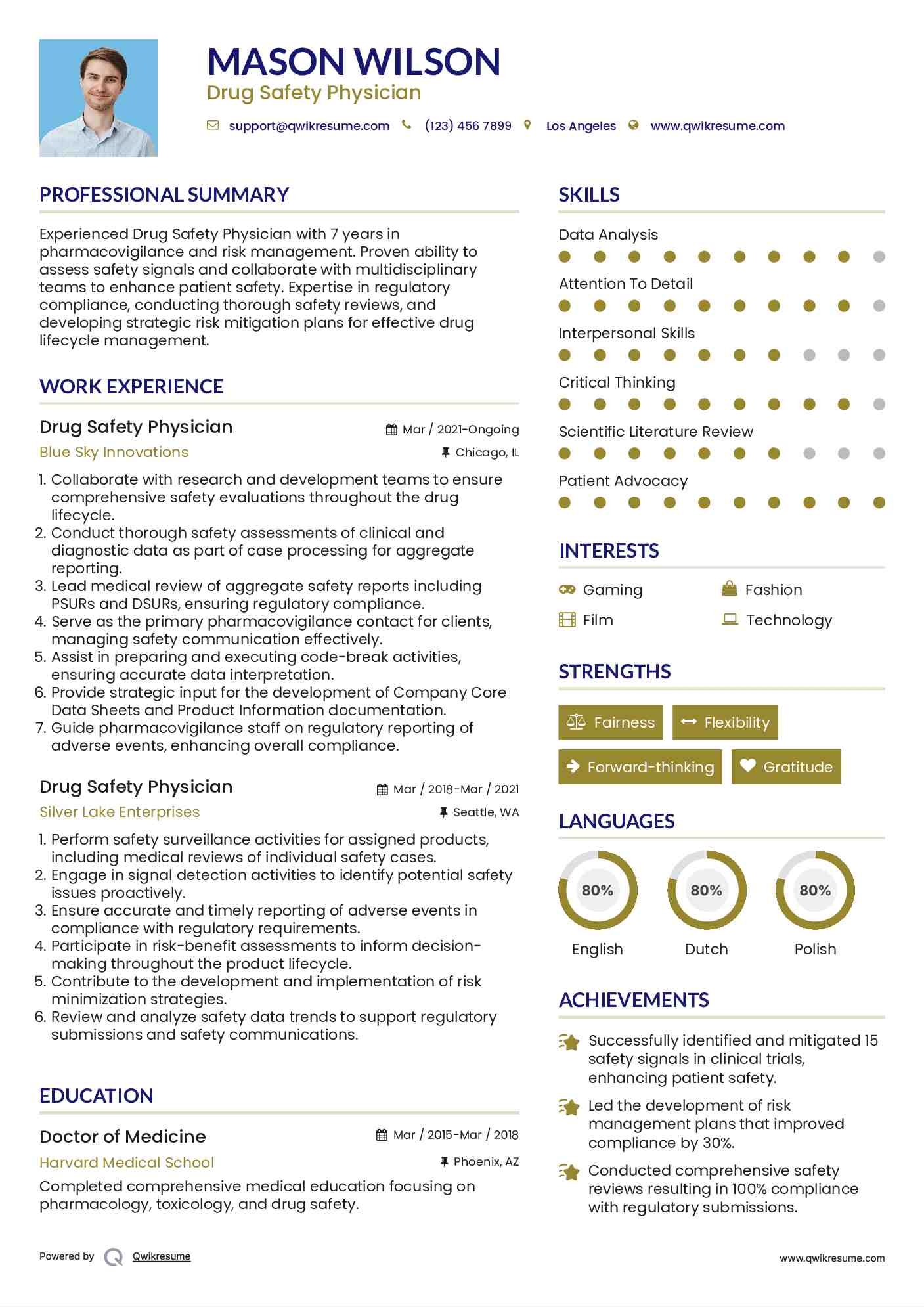 Drug Safety Physician Resume Template