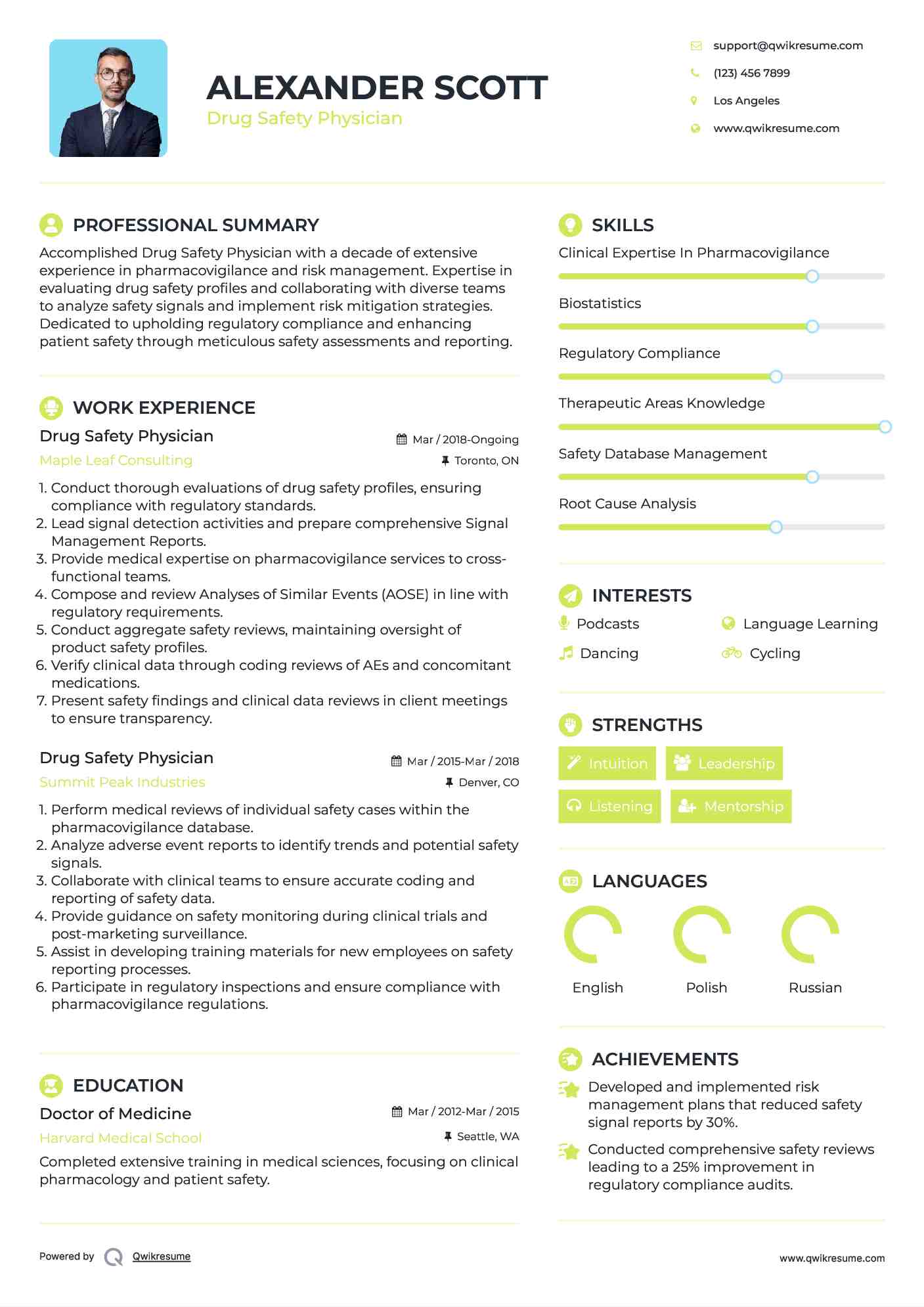 Drug Safety Physician Resume Format