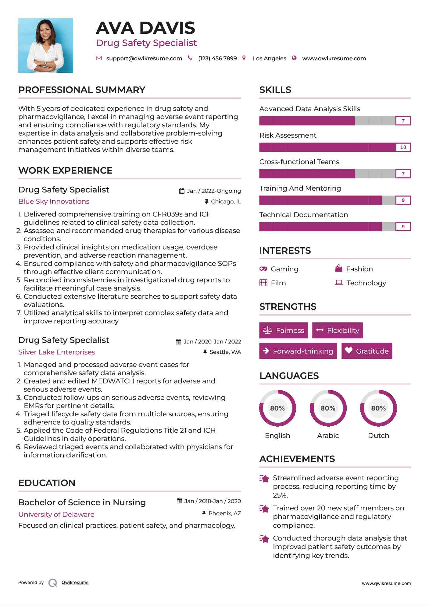 Drug Safety Specialist Resume Example