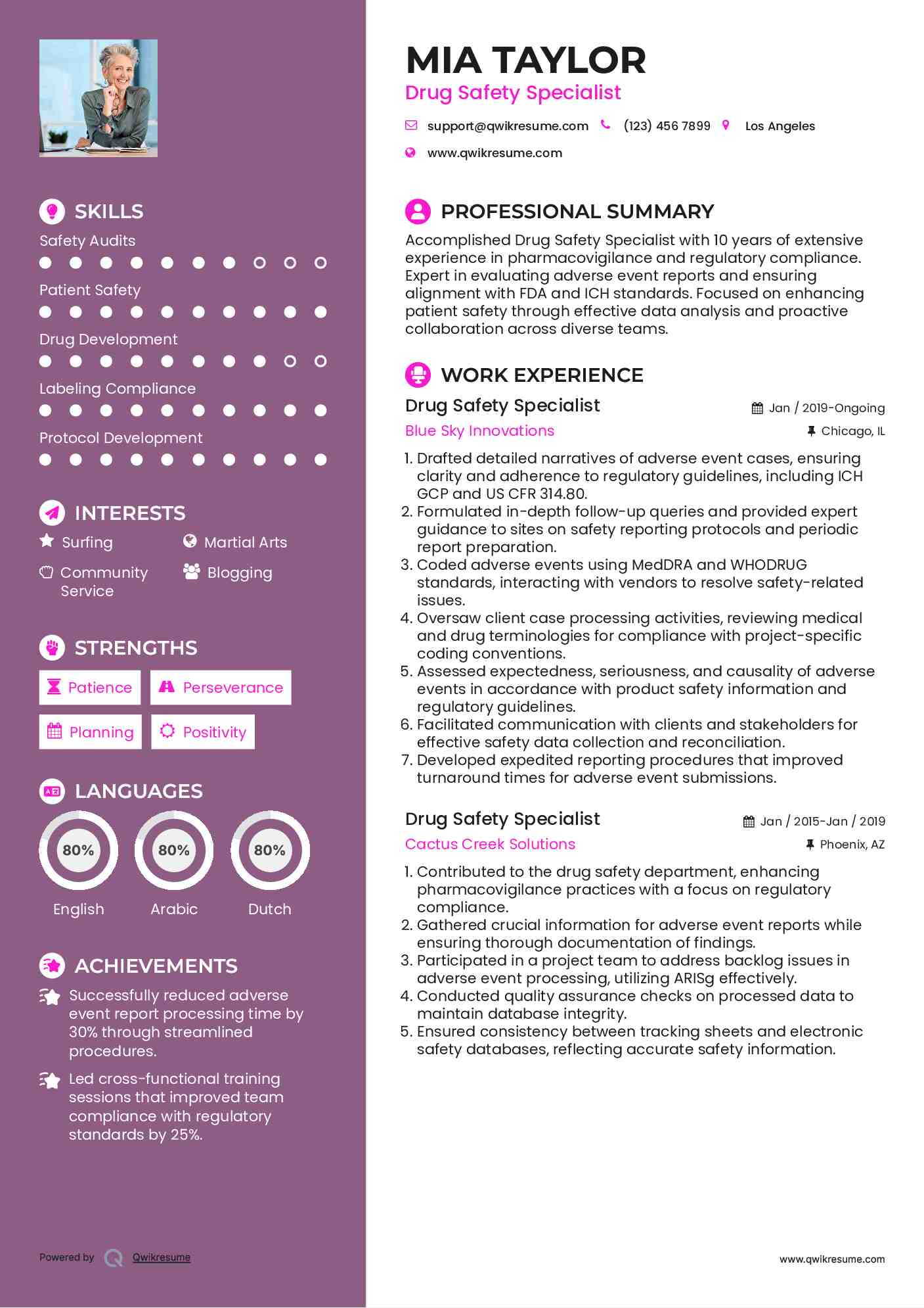 Drug Safety Specialist Resume Model