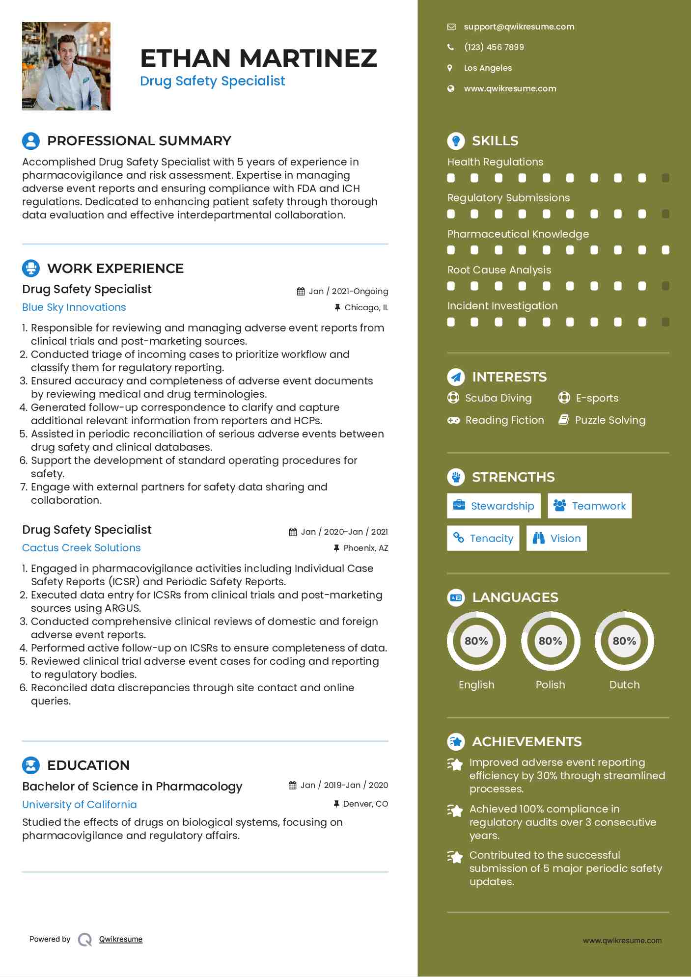 Drug Safety Specialist Resume Template
