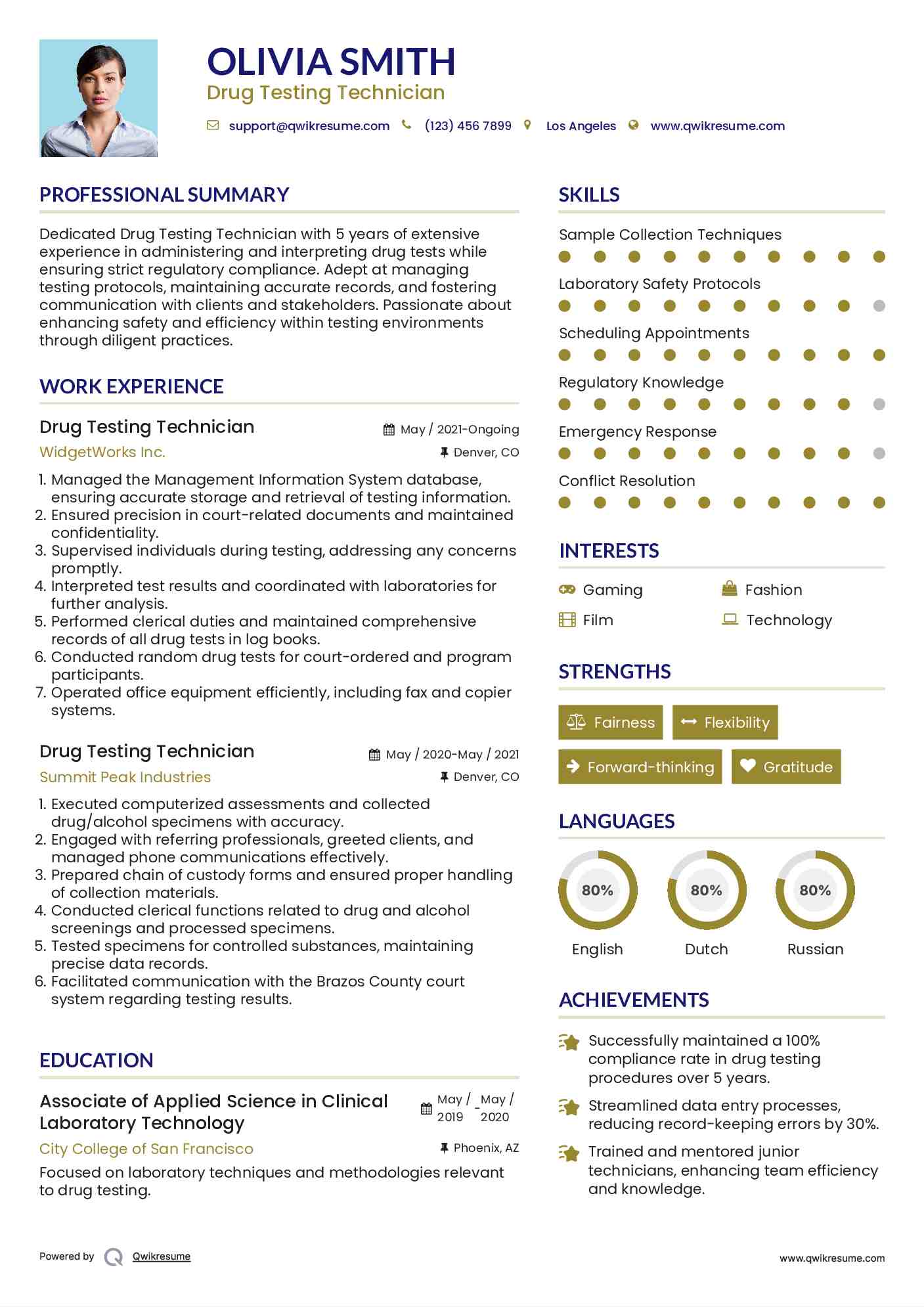 Drug Testing Technician Resume Samples QwikResume