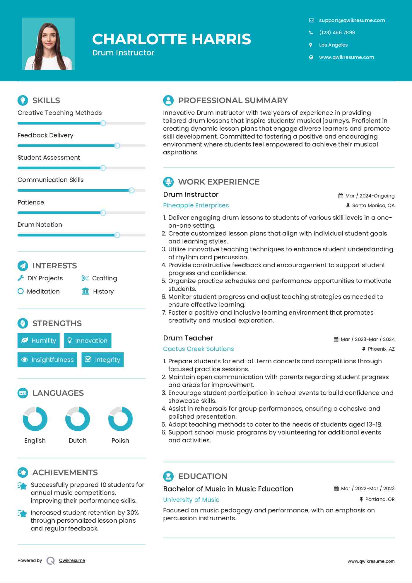 Drum Instructor Resume Template