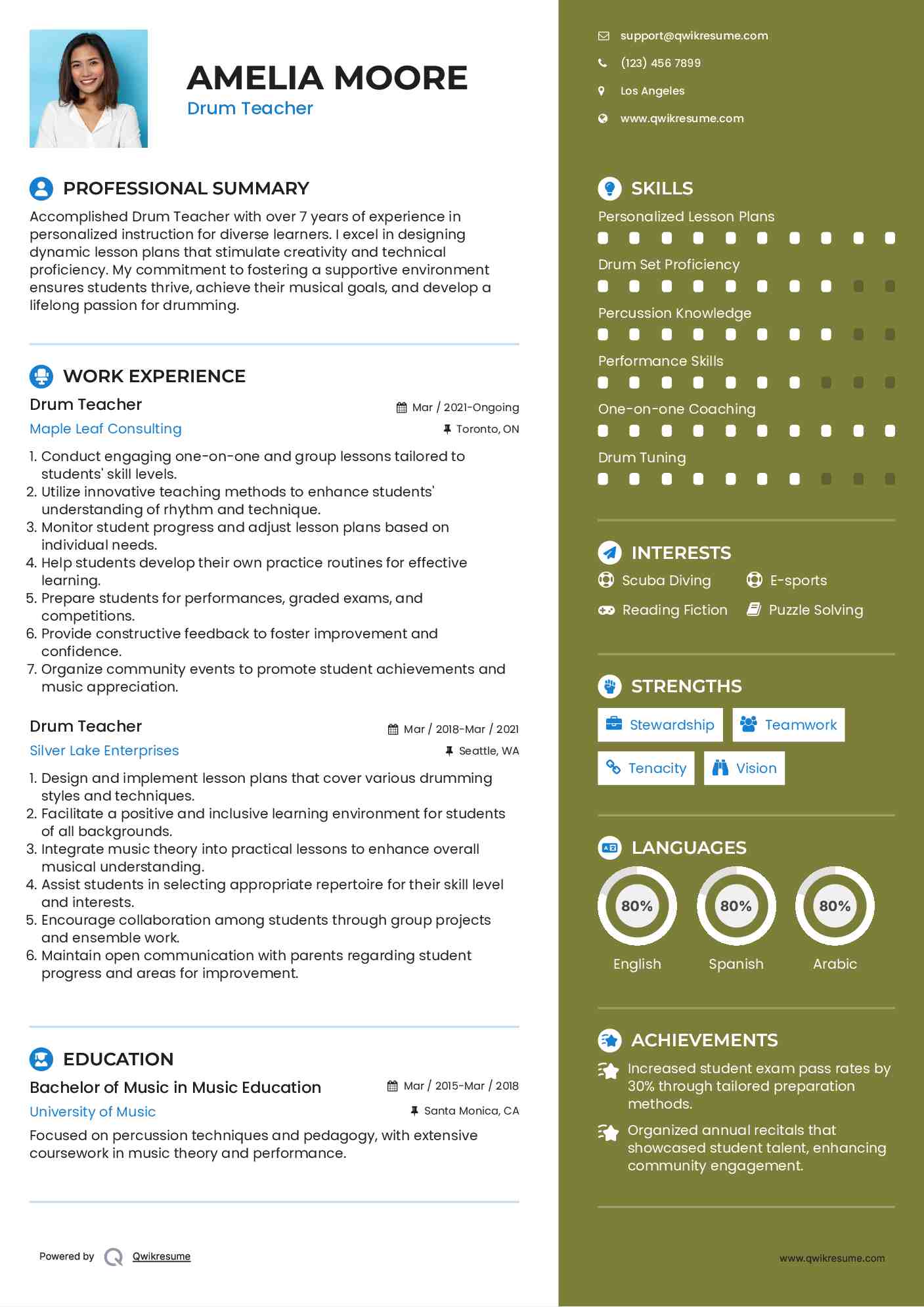 Drum Teacher Resume Model
