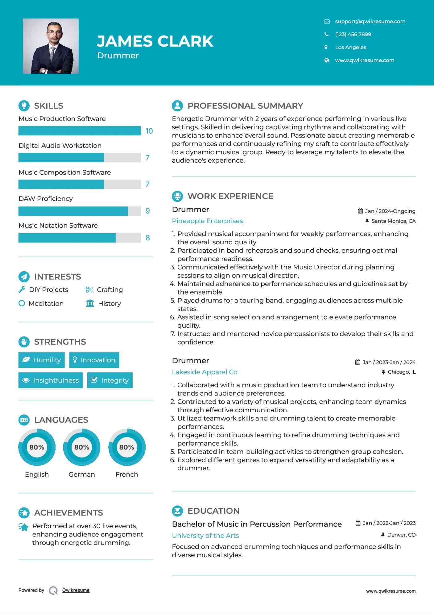 Drummer Resume Example