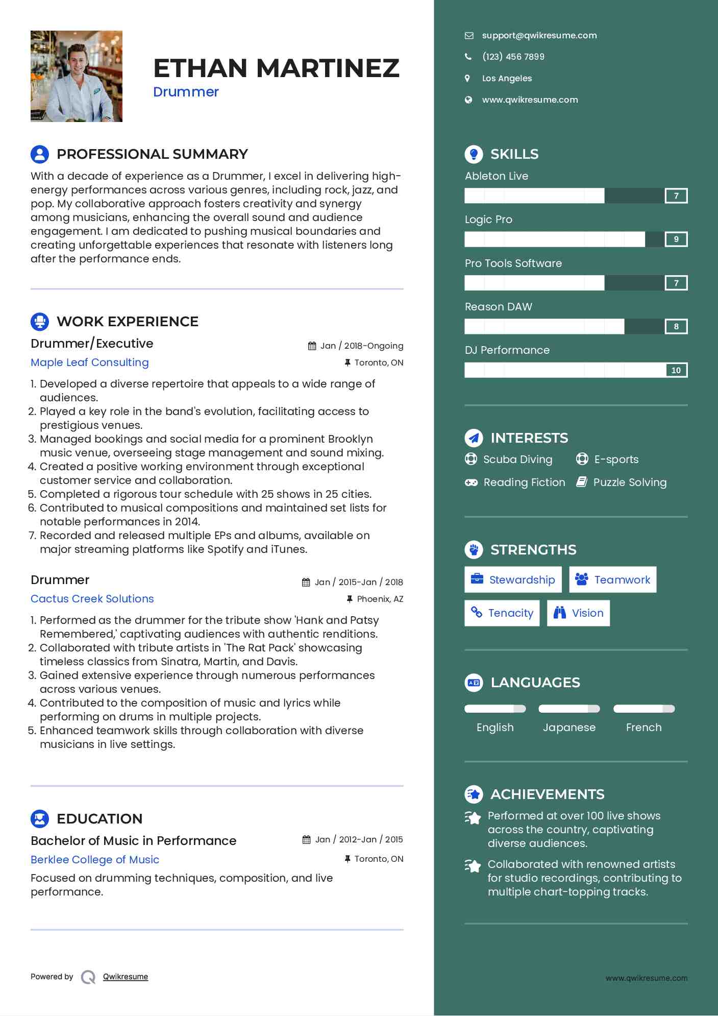 Drummer/Executive Resume Format