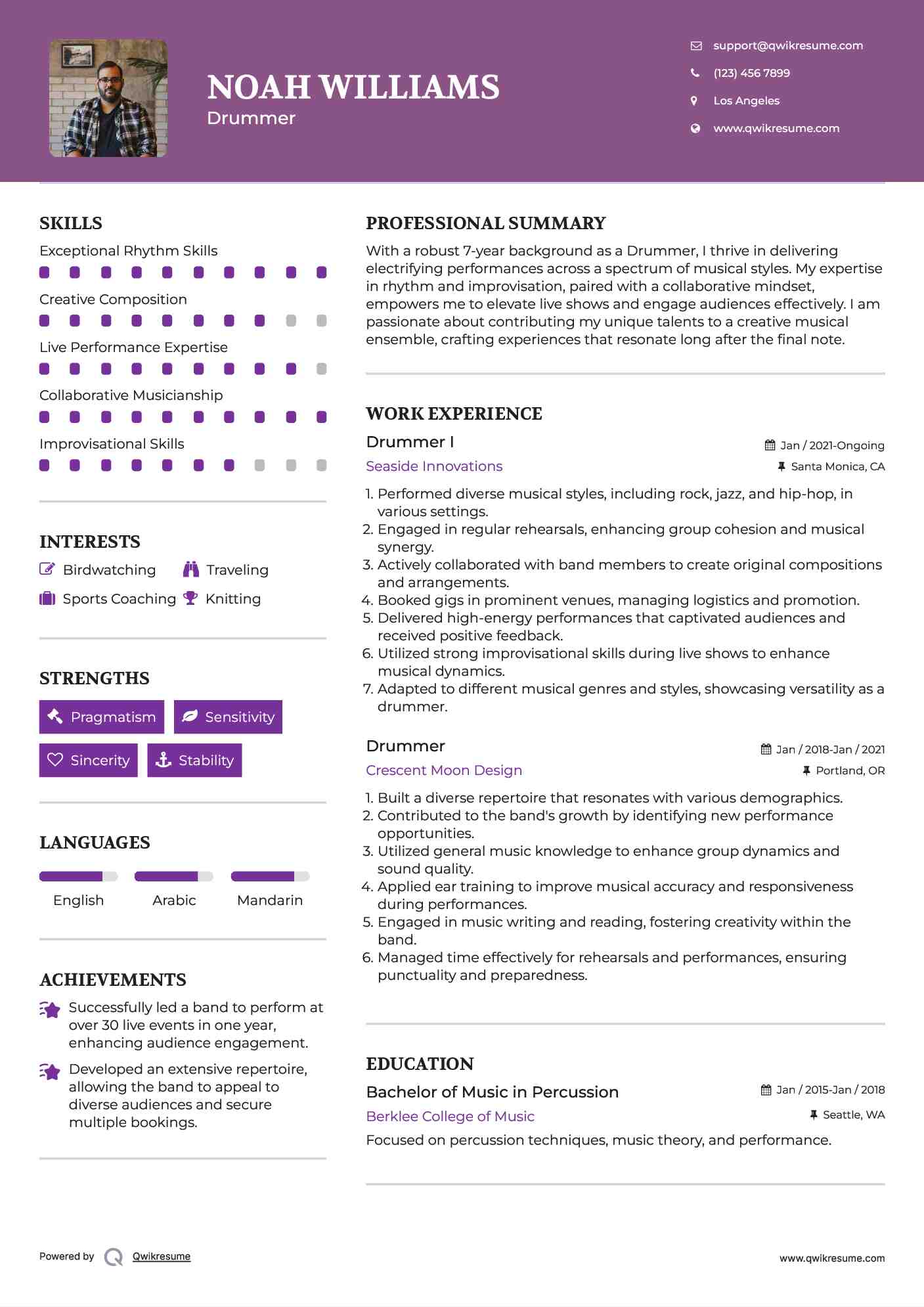 Drummer I Resume Example