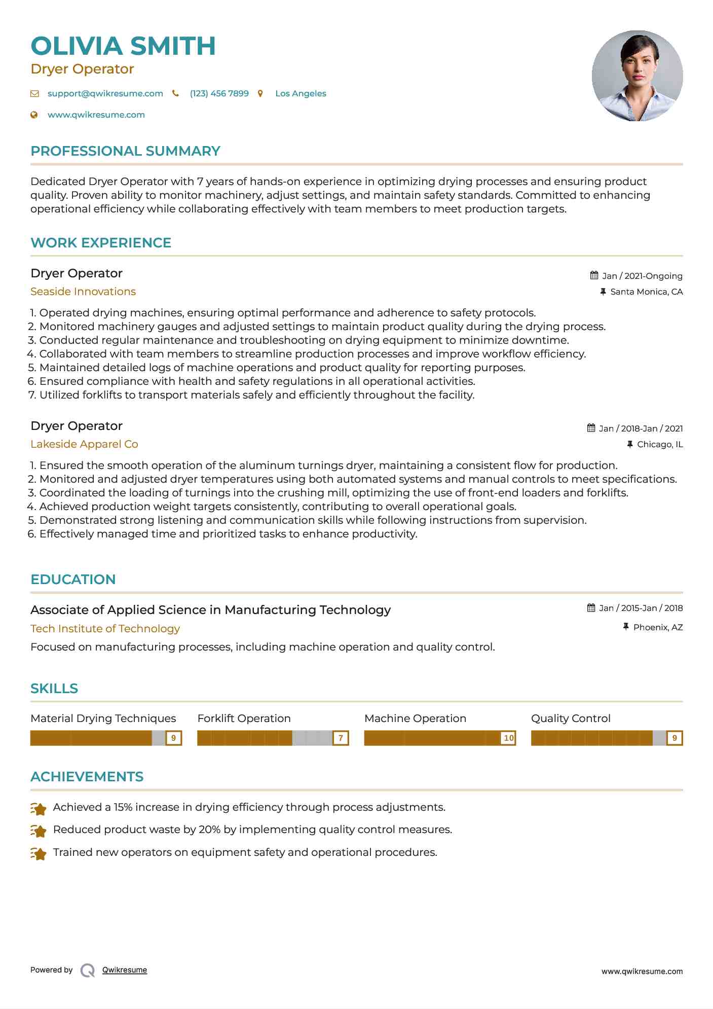 Dryer Operator Resume Example