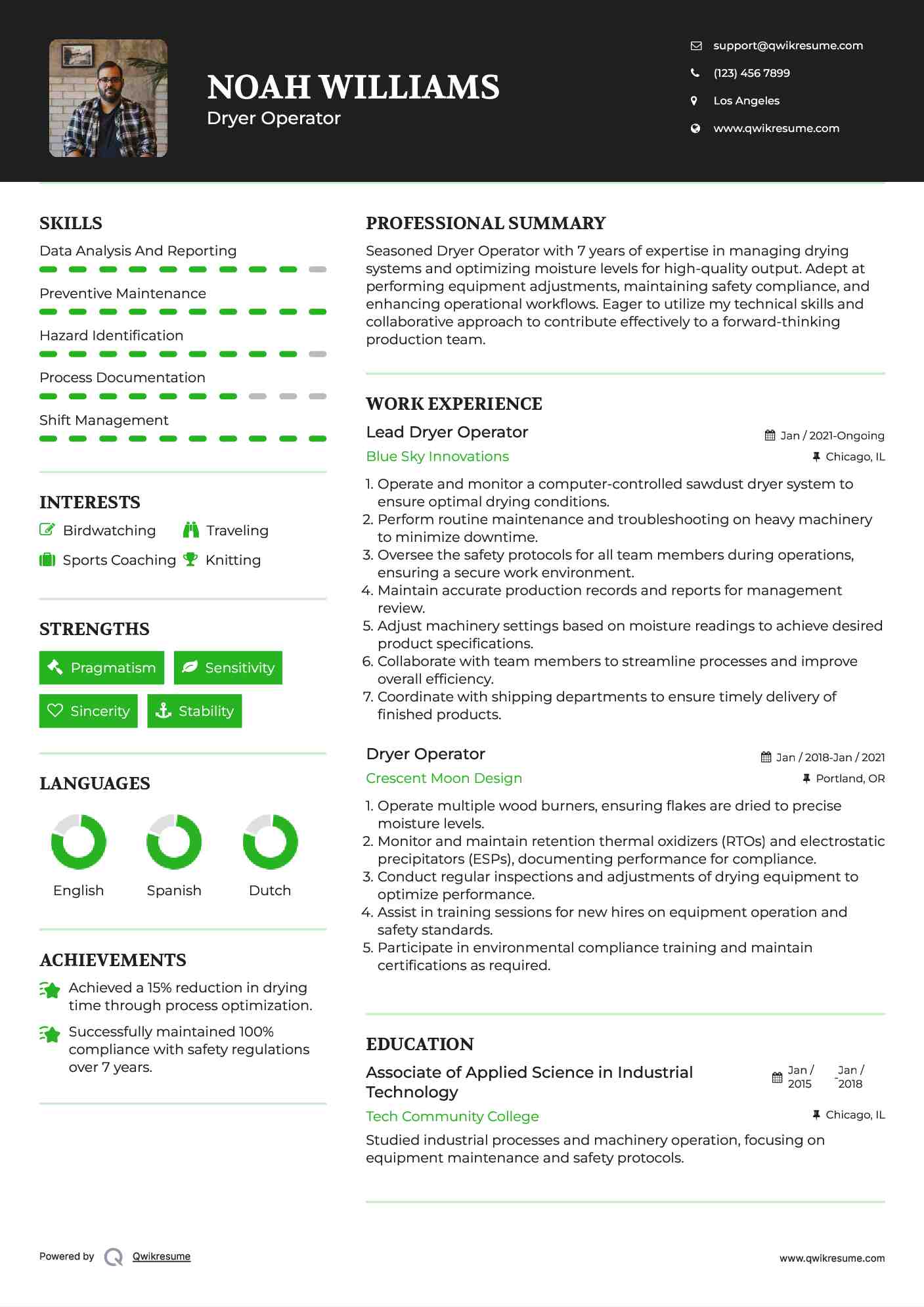 Lead Dryer Operator Resume Format