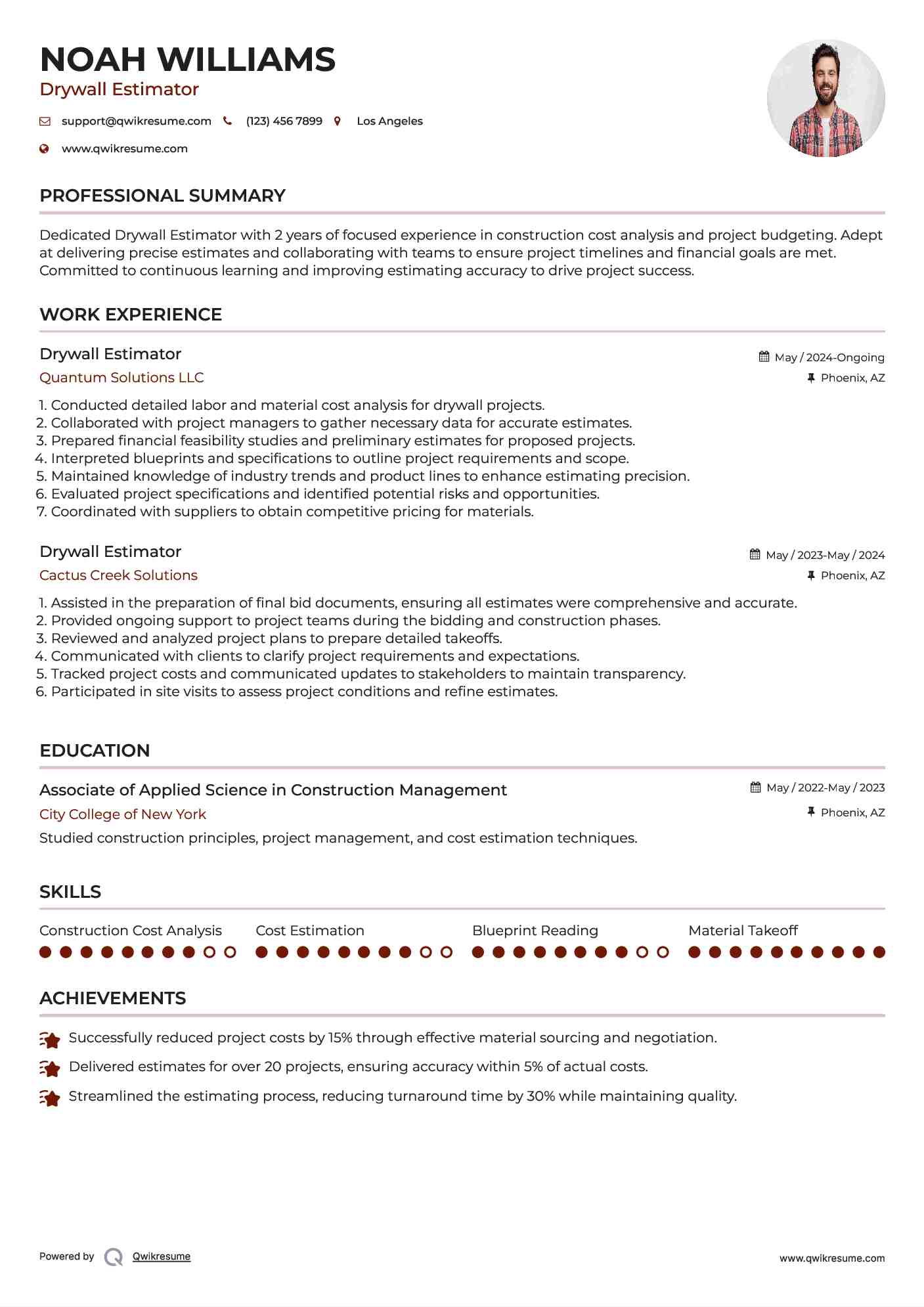 Drywall Estimator Resume Format