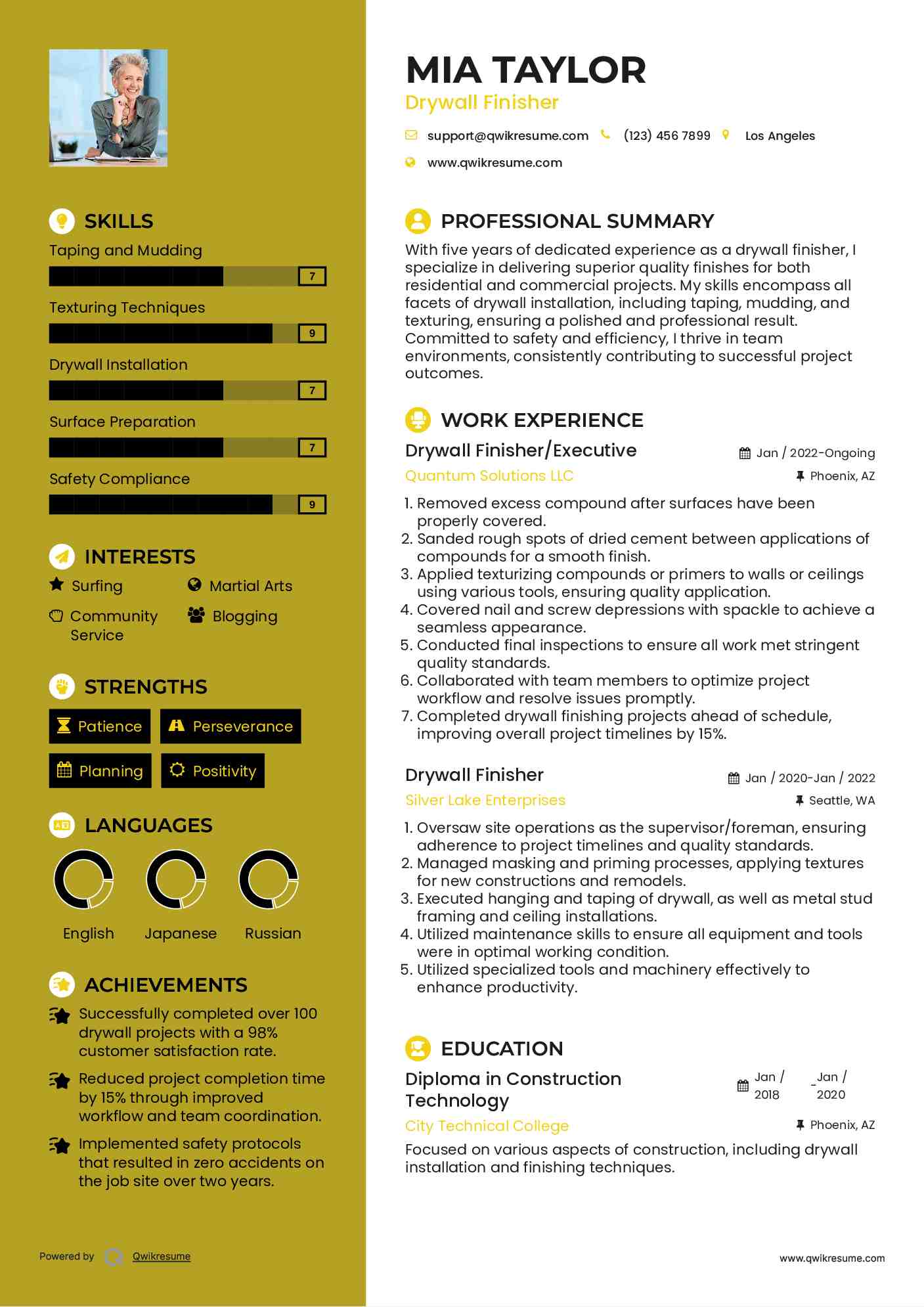 Drywall Finisher/Executive Resume Example