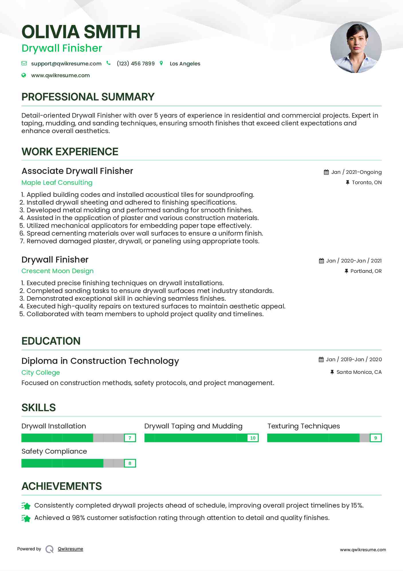 Drywall Finisher Resume Samples QwikResume