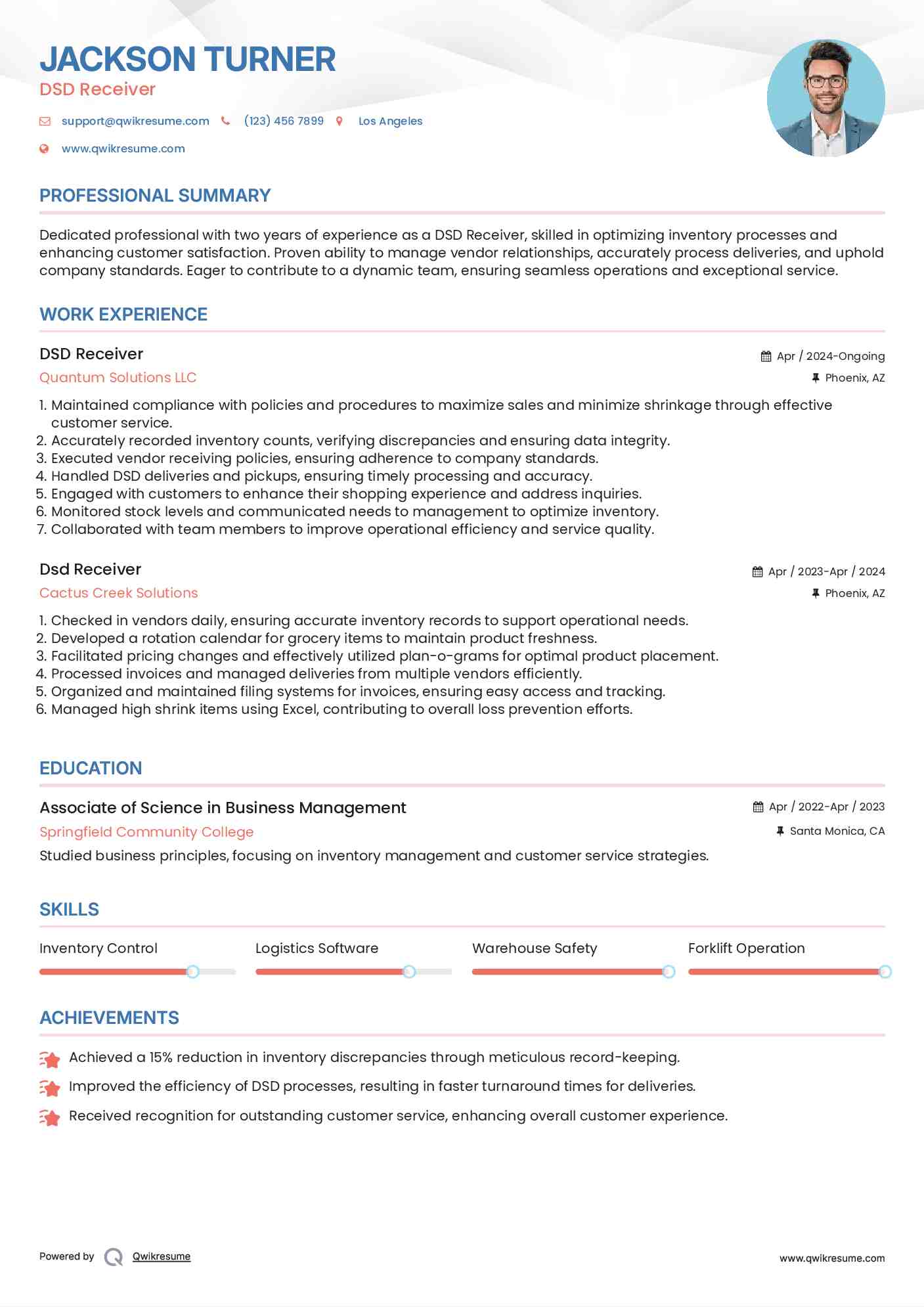 DSD Receiver Resume Samples QwikResume