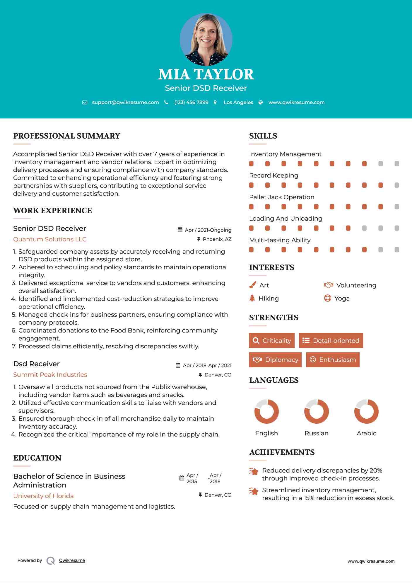 DSD Receiver Resume Samples QwikResume
