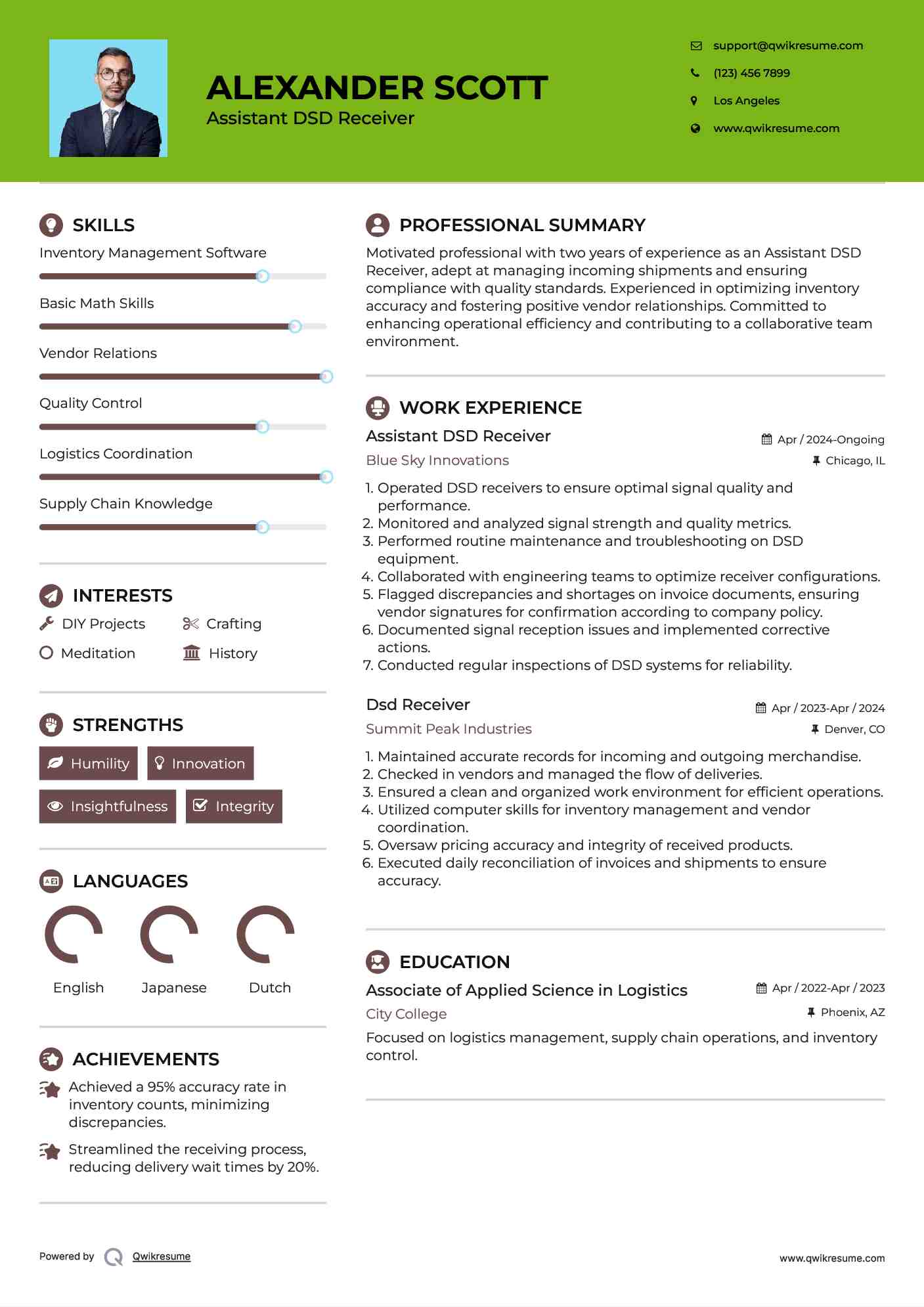 Assistant DSD Receiver
 Resume Template