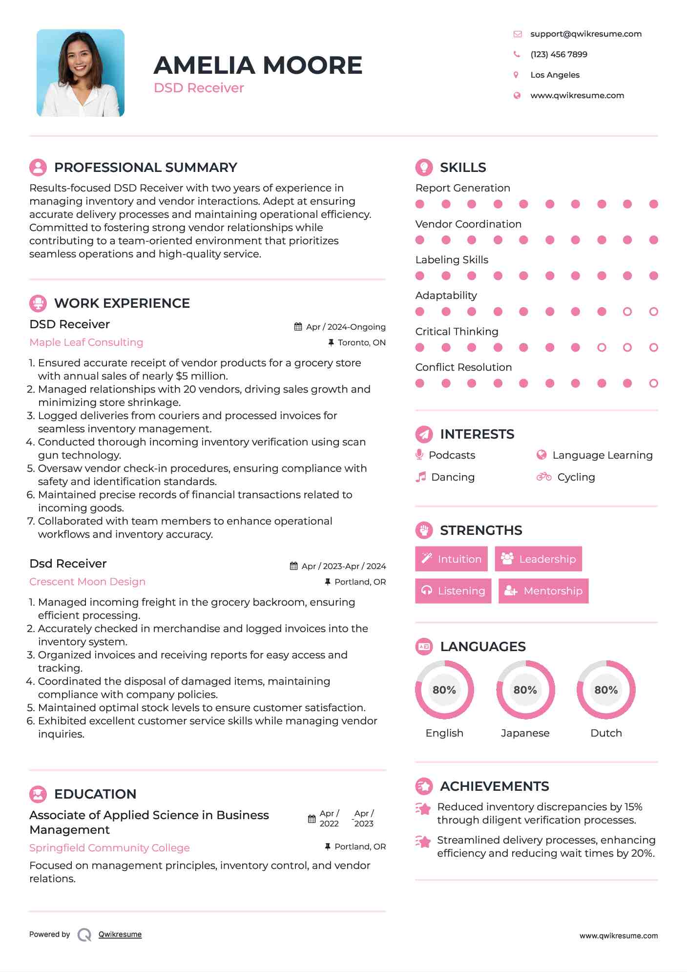 DSD Receiver Resume Samples QwikResume