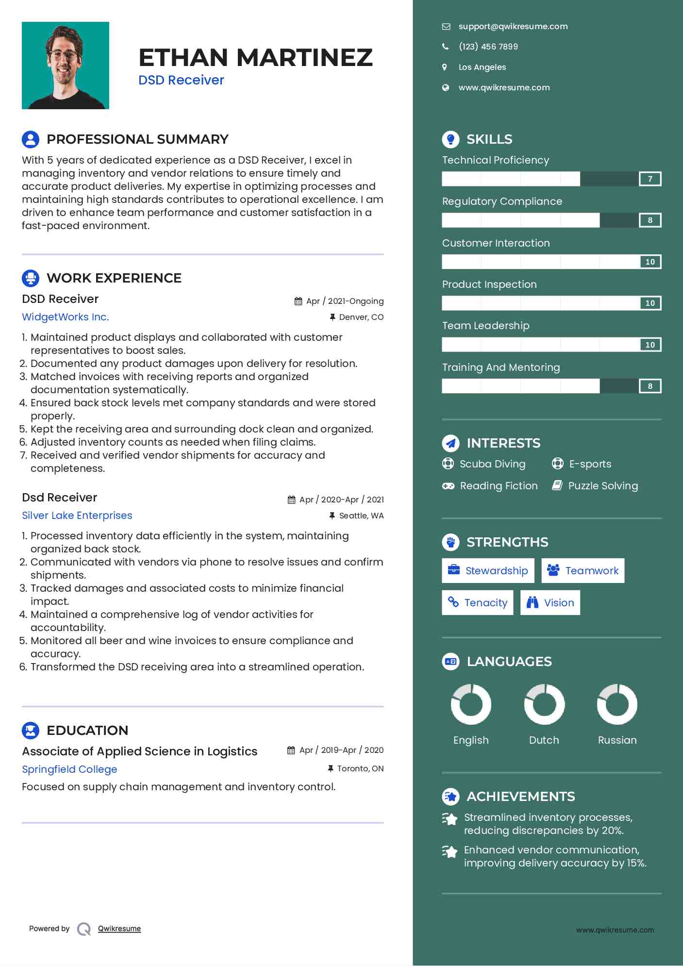 DSD Receiver Resume Template